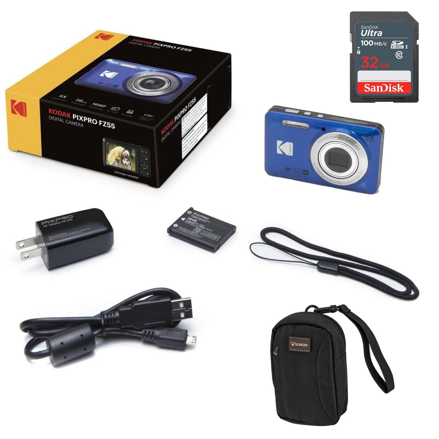 KODAK PIXPRO FZ55-RD 16MP Digital Camera 5X Optical Zoom 28mm Wide Angle 1080P Full HD Video 2.7" LCD Vlogging Camera Bundled with SD Card and