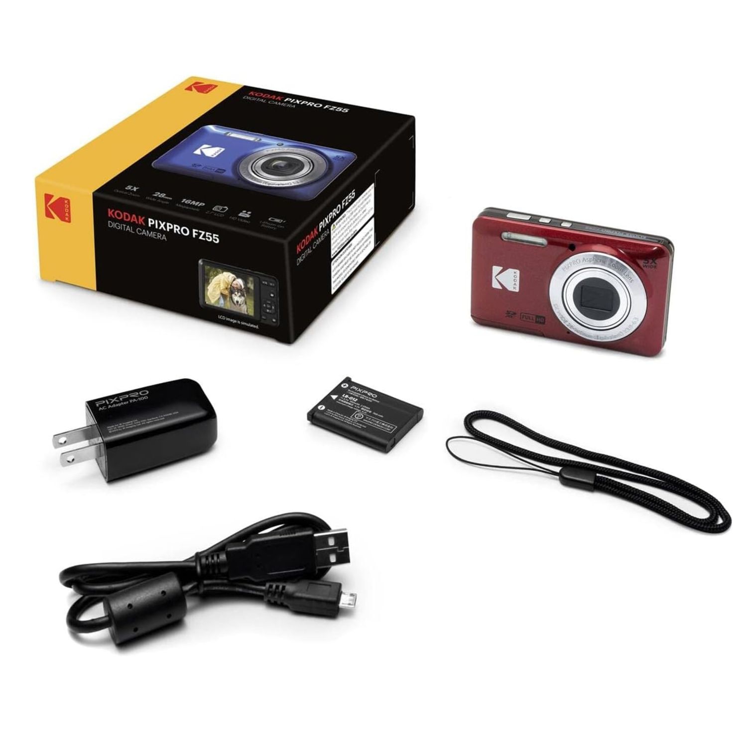 KODAK PIXPRO FZ55-BK 16MP Digital Camera (RED) 5X Optical Zoom