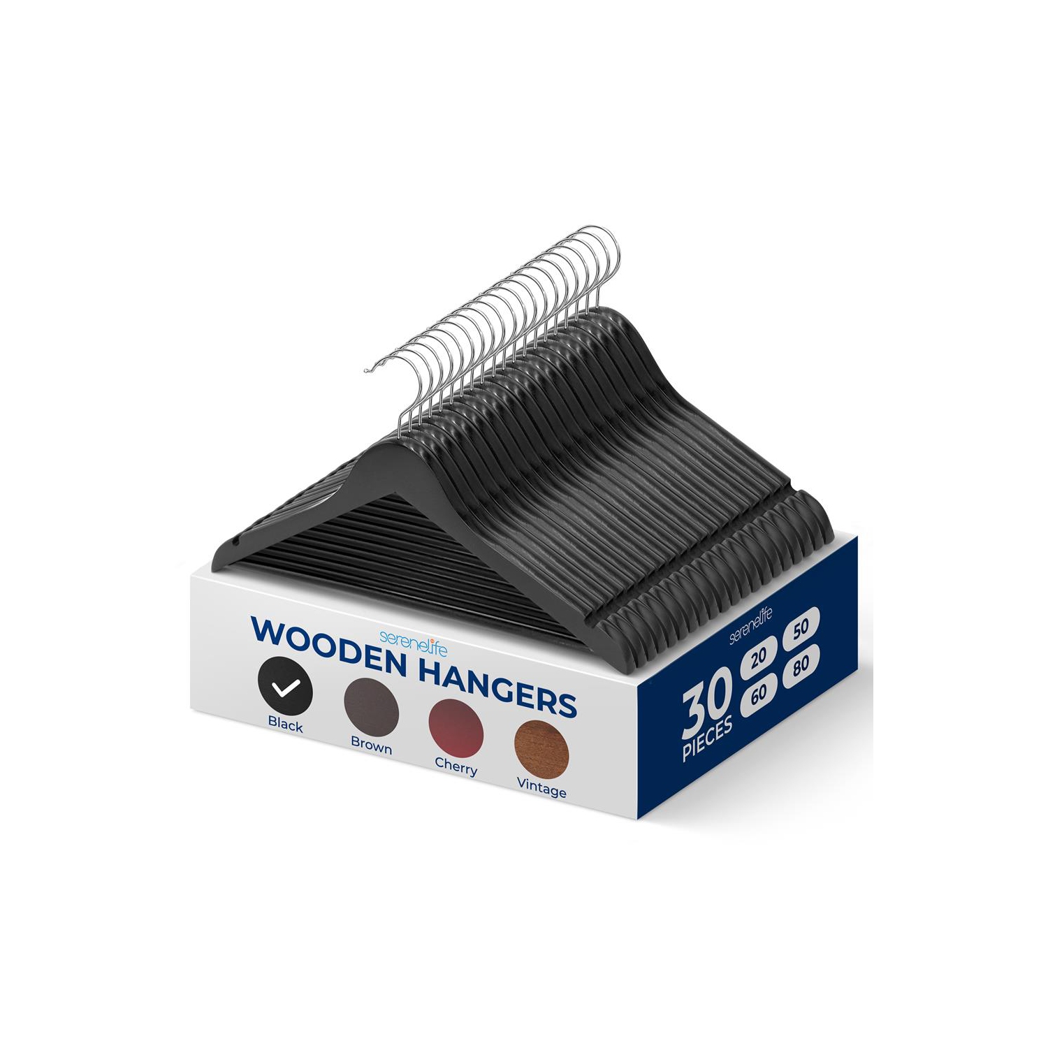 30 Pieces Wooden Hangers - Non-Slip, Sturdy, and Heavy Duty Suit Hanger Set with Chrome 360° Swivel Hook and Notches Design for Clothes