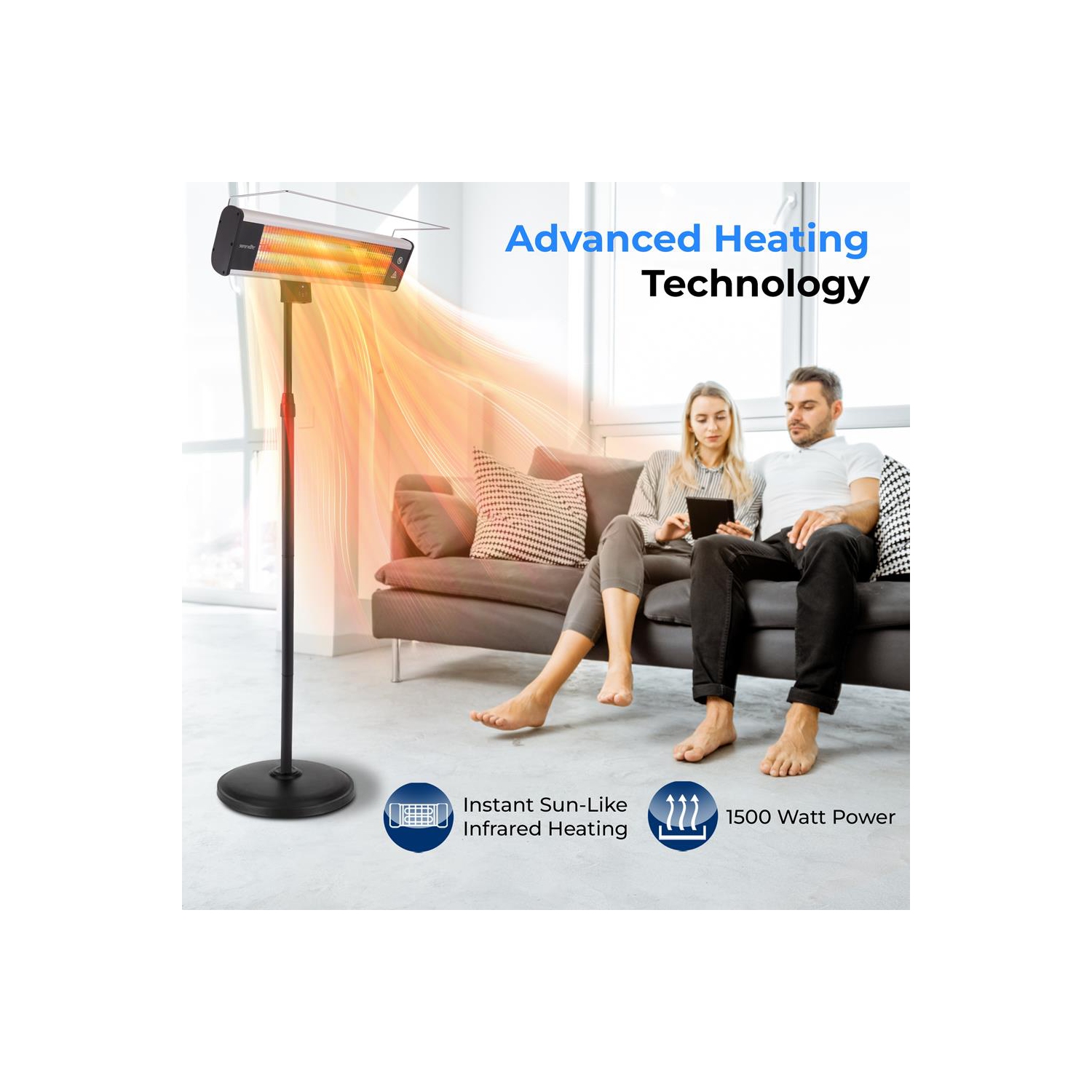 Stand Patio Heater - Height Adjustable Patio Heater with Remote Control and LED Indicator