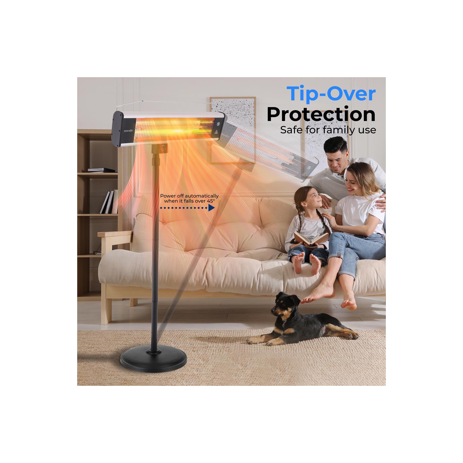 Stand Patio Heater - Height Adjustable Patio Heater with Remote Control and LED Indicator