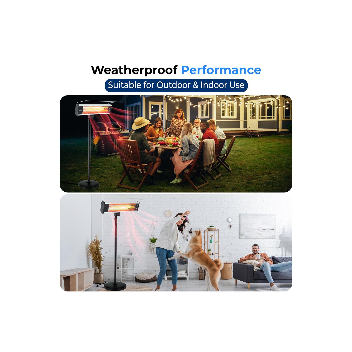 Stand Patio Heater - Height Adjustable Patio Heater with Remote Control and LED Indicator