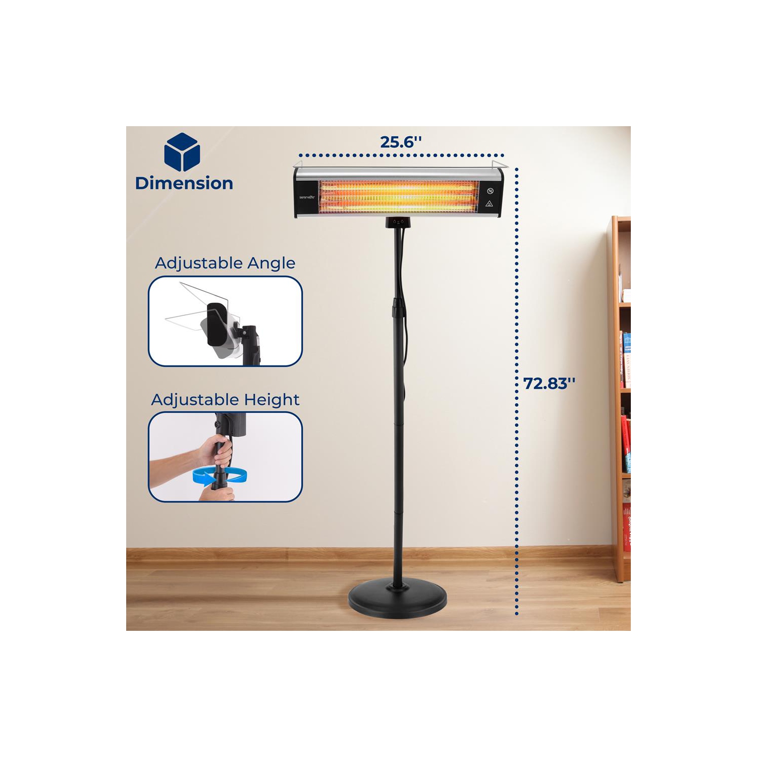 Stand Patio Heater - Height Adjustable Patio Heater with Remote Control and LED Indicator