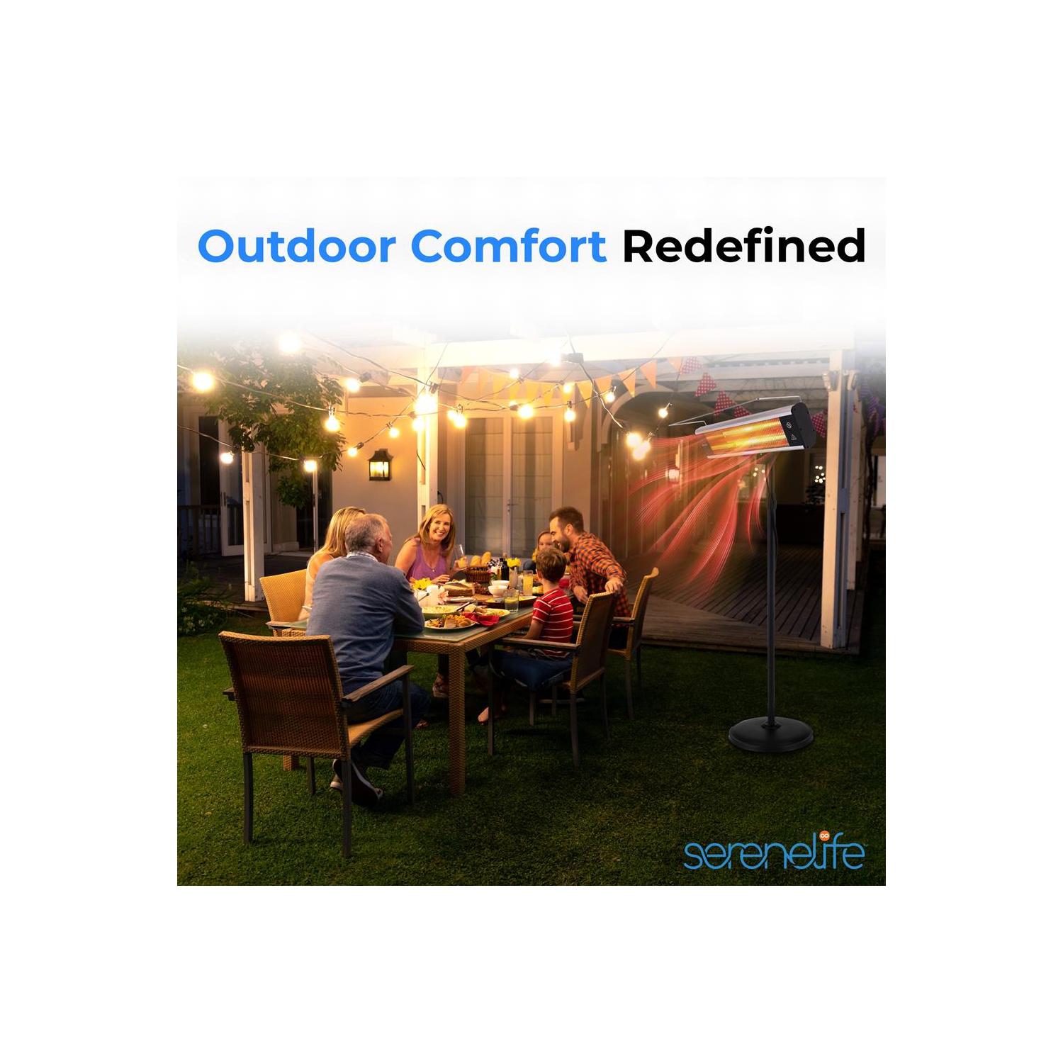 Stand Patio Heater - Height Adjustable Patio Heater with Remote Control and LED Indicator