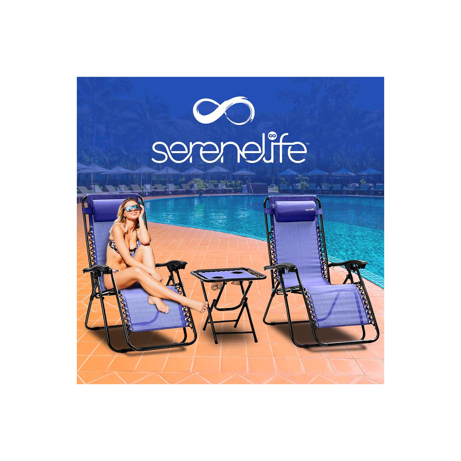 Outdoor Adjustable Zero Gravity Lounge Chair Recliners with Table and Padded Headrest Pillows, 2 Pack,