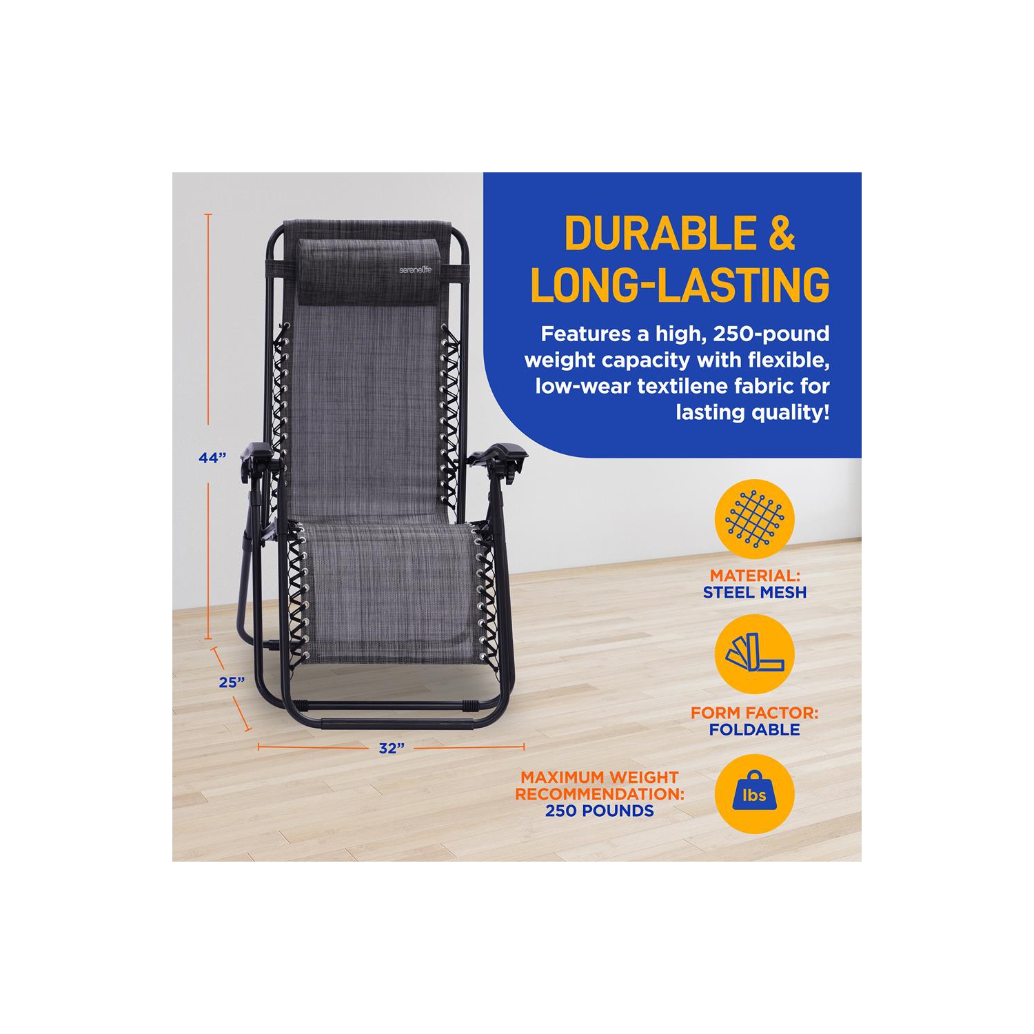 Outdoor Adjustable Zero Gravity Lounge Chair Recliners with Table and Padded Headrest Pillows, 2 Pack,