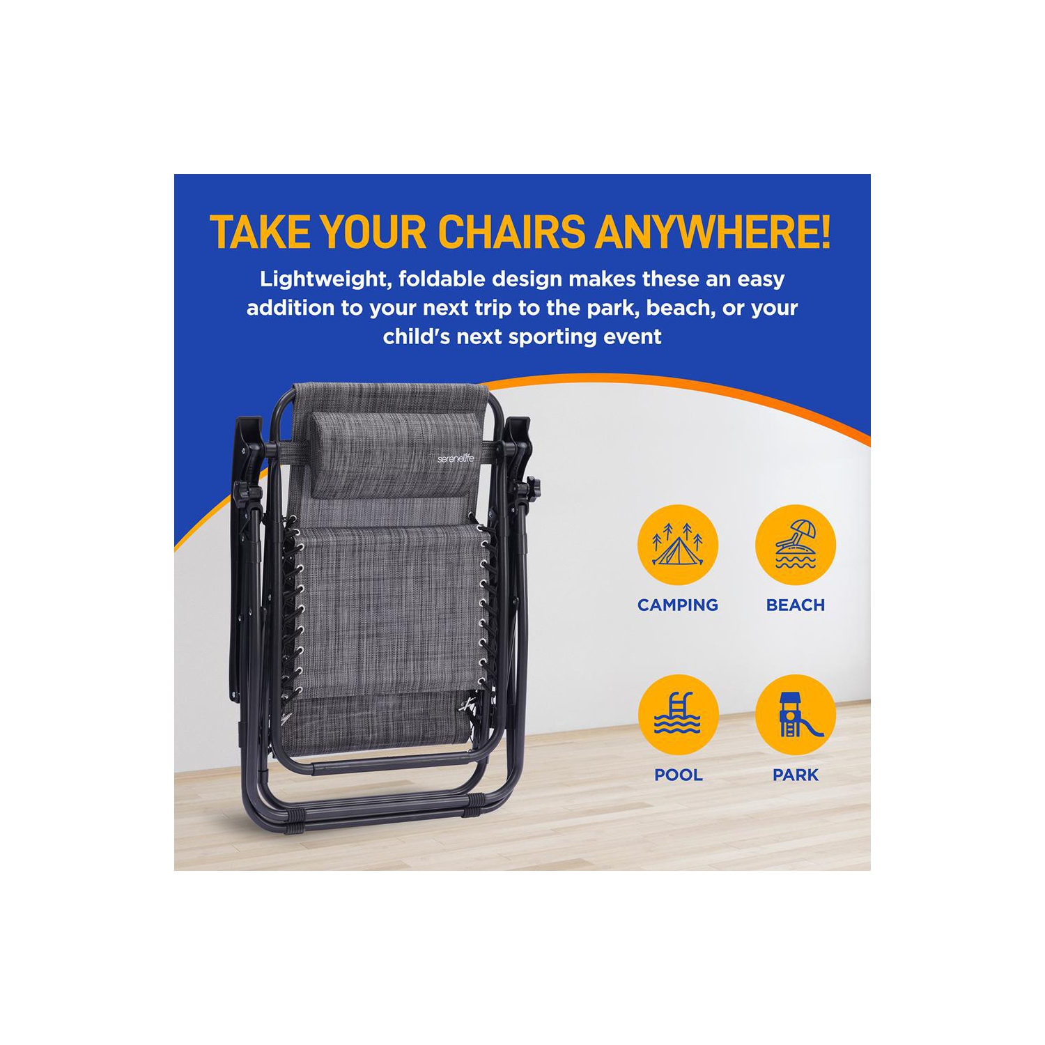 Outdoor Adjustable Zero Gravity Lounge Chair Recliners with Table and Padded Headrest Pillows, 2 Pack,