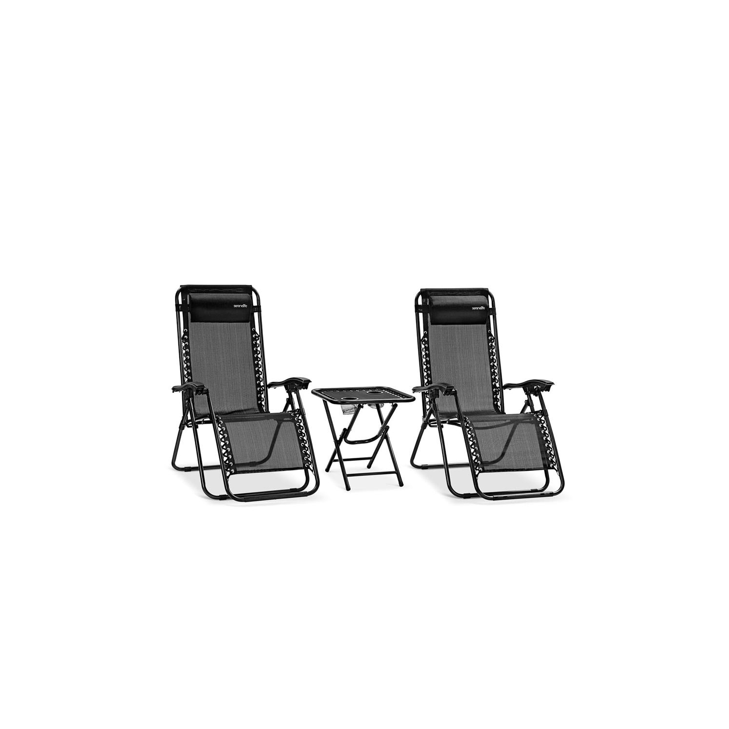 Outdoor Adjustable Zero Gravity Lounge Chair Recliners with Table and Padded Headrest Pillows, 2 Pack,