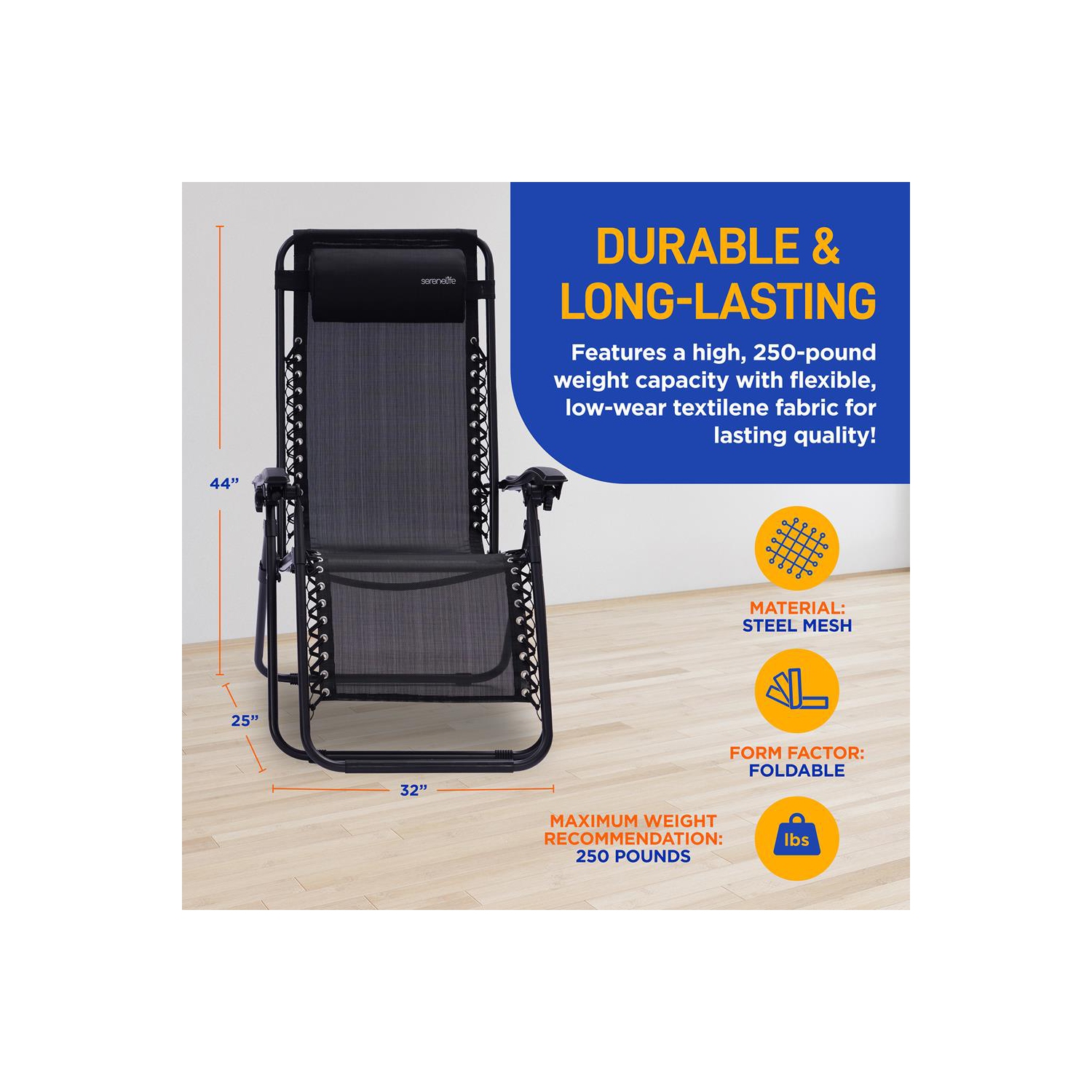 Outdoor Adjustable Zero Gravity Lounge Chair Recliners with Table and Padded Headrest Pillows, 2 Pack,