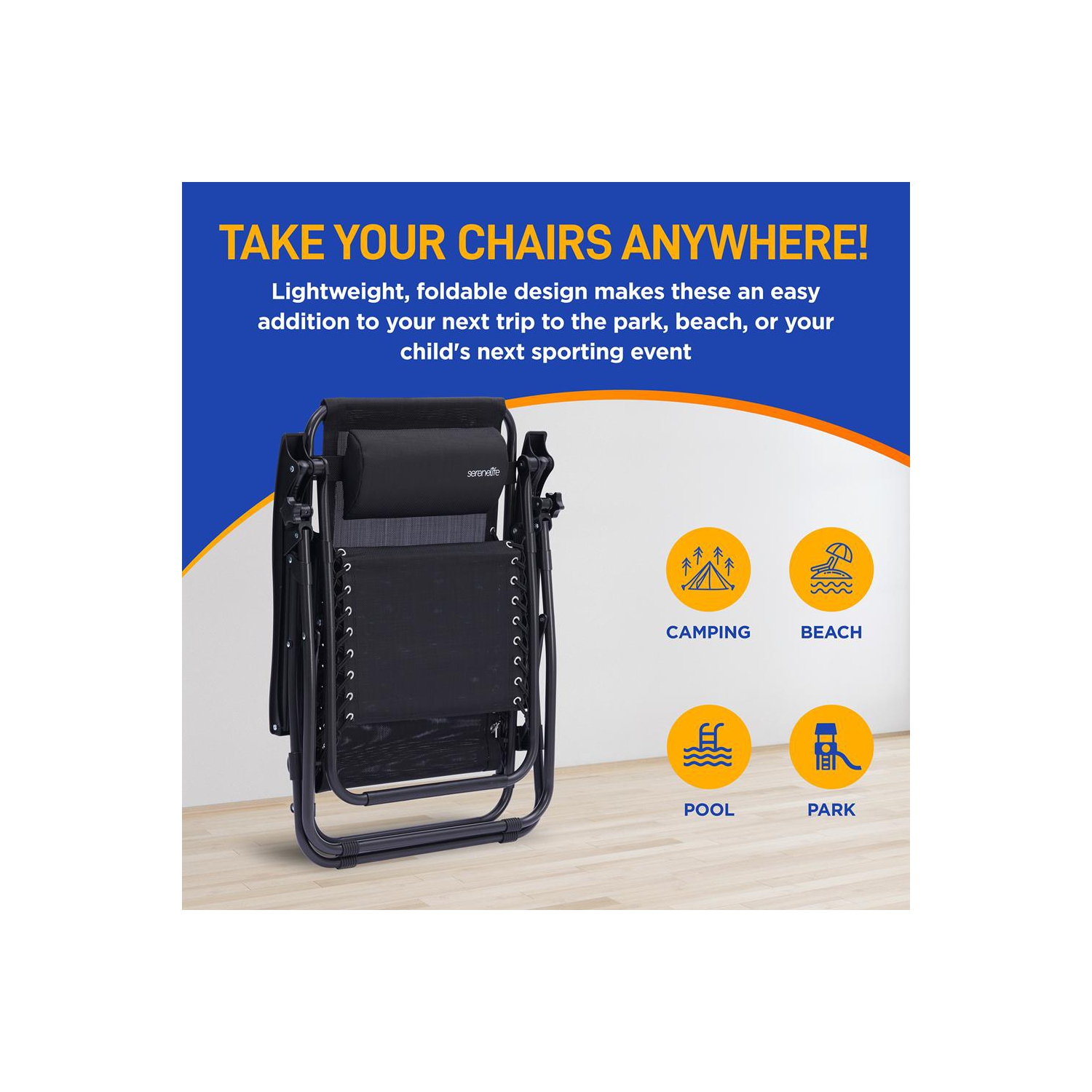 Outdoor Adjustable Zero Gravity Lounge Chair Recliners with Table and Padded Headrest Pillows, 2 Pack,