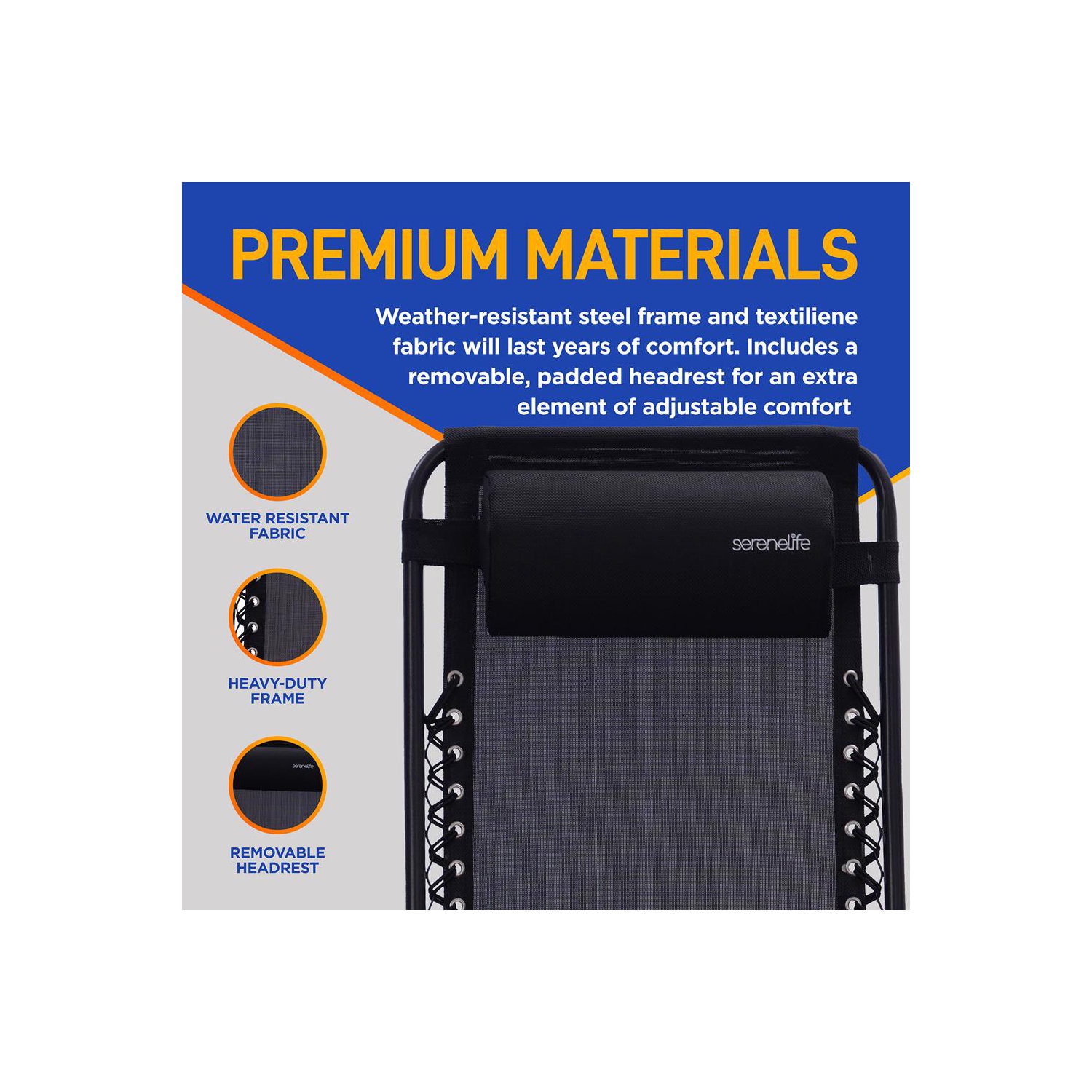 Outdoor Adjustable Zero Gravity Lounge Chair Recliners with Table and Padded Headrest Pillows, 2 Pack,