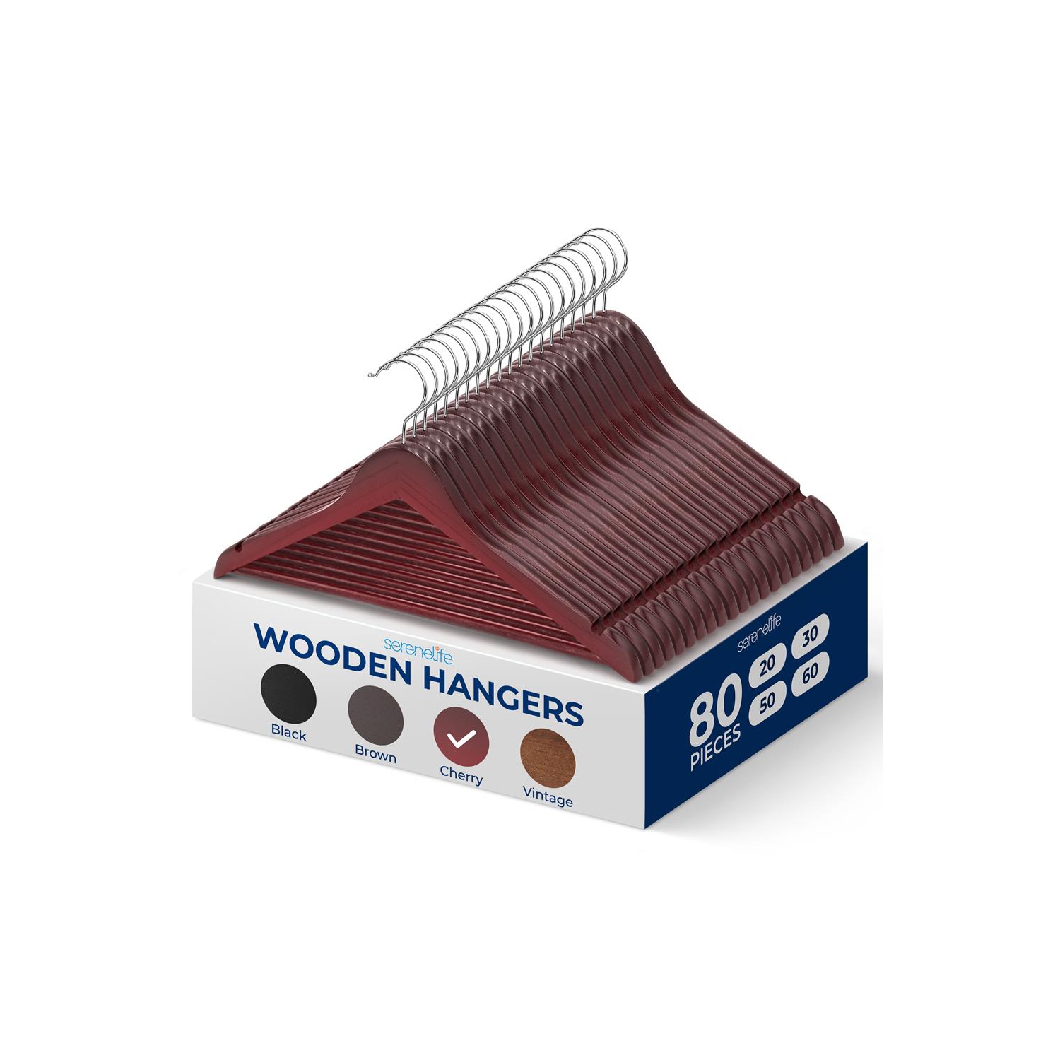 80 Pieces Wooden Hangers - Non-Slip, Sturdy, and Heavy Duty Suit Hanger Set with Chrome 360° Swivel Hook and Notches Design for Clothes