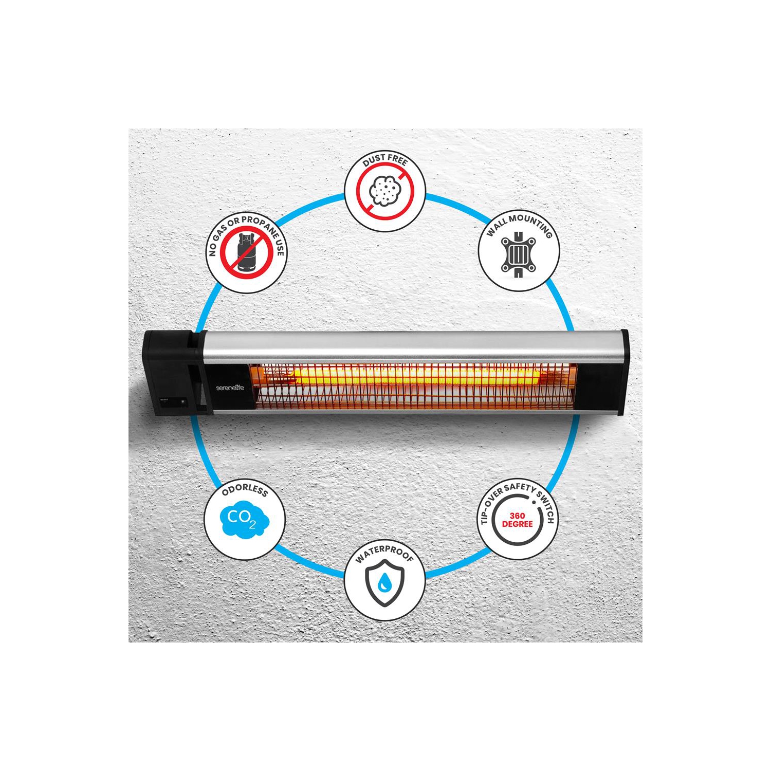 Radiateur de patio mural – Télécommande pour plafond et radiateur de patio mural avec réflecteur en aluminium de haute qualité