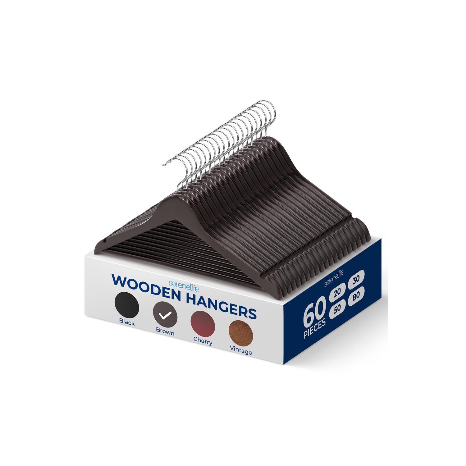 60 Pieces Wooden Hangers - Non-Slip, Sturdy, and Heavy Duty Suit Hanger Set with Chrome 360° Swivel Hook and Notches Design for Clothes