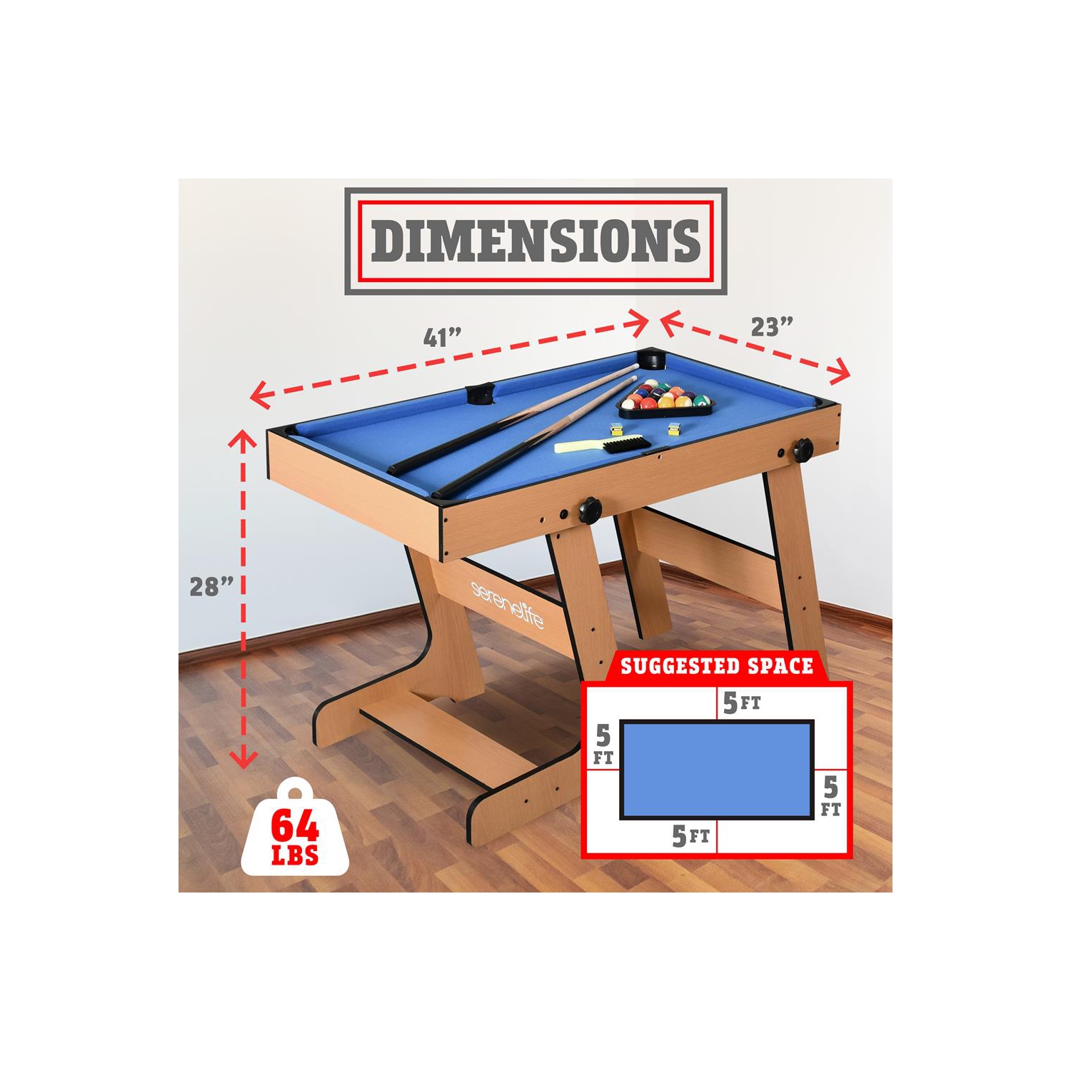 Table de jeu pliante multifonction 5-en-1 de 48 po - comprend une table de billard stable, un jeu de quilles, une table de jeu de palets, une table