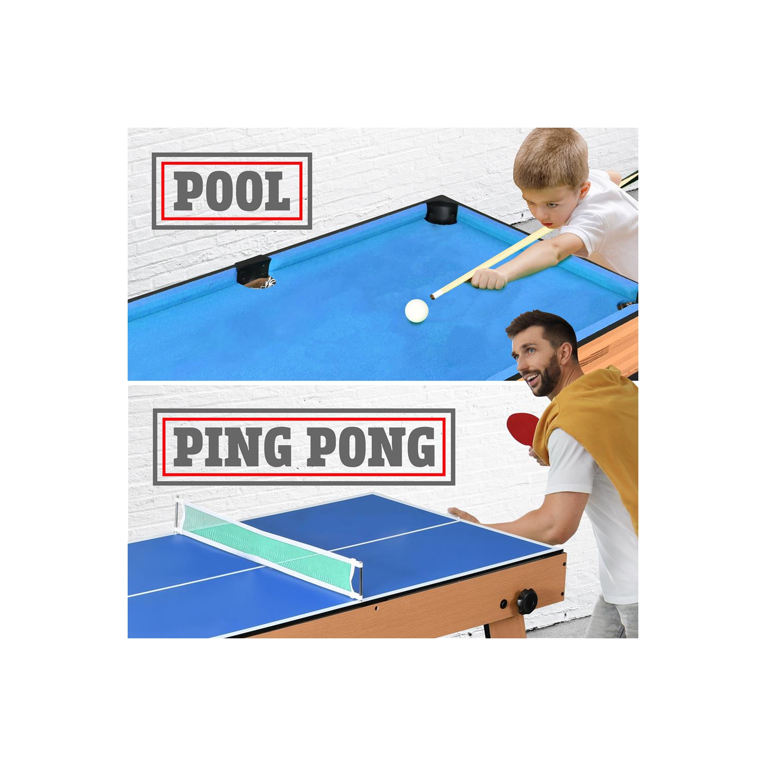 Table de jeu pliante multifonction 5-en-1 de 48 po - comprend une table de billard stable, un jeu de quilles, une table de jeu de palets, une table