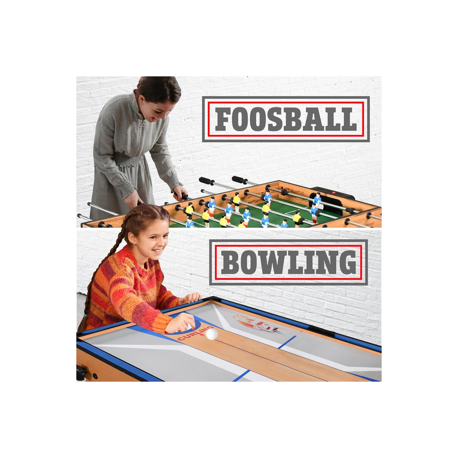 Table de jeu pliante multifonction 5-en-1 de 48 po - comprend une table de billard stable, un jeu de quilles, une table de jeu de palets, une table