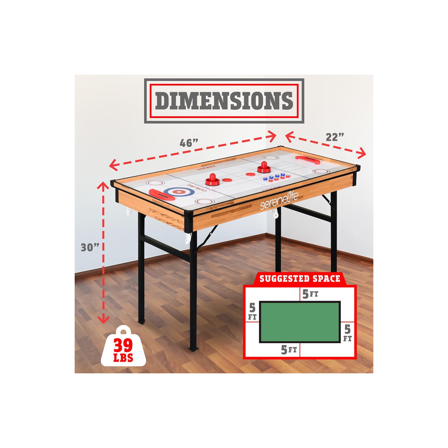 Table de jeu multifonction 3-en-1 : comprend une table de billard stable, une table de hockey, une table de jeu de palets et une table de Pingpong