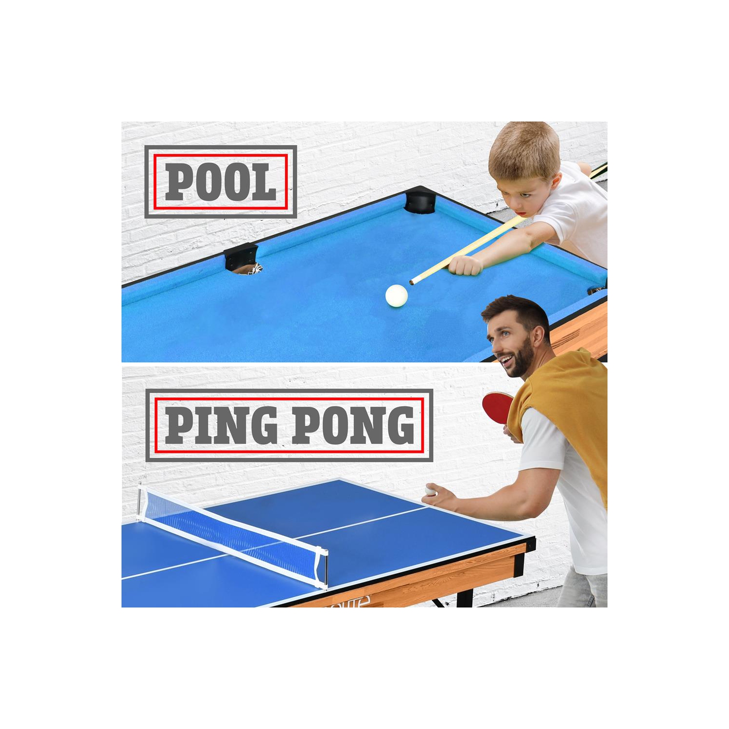 Table de jeu multifonction 3-en-1 : comprend une table de billard stable, une table de hockey, une table de jeu de palets et une table de Pingpong