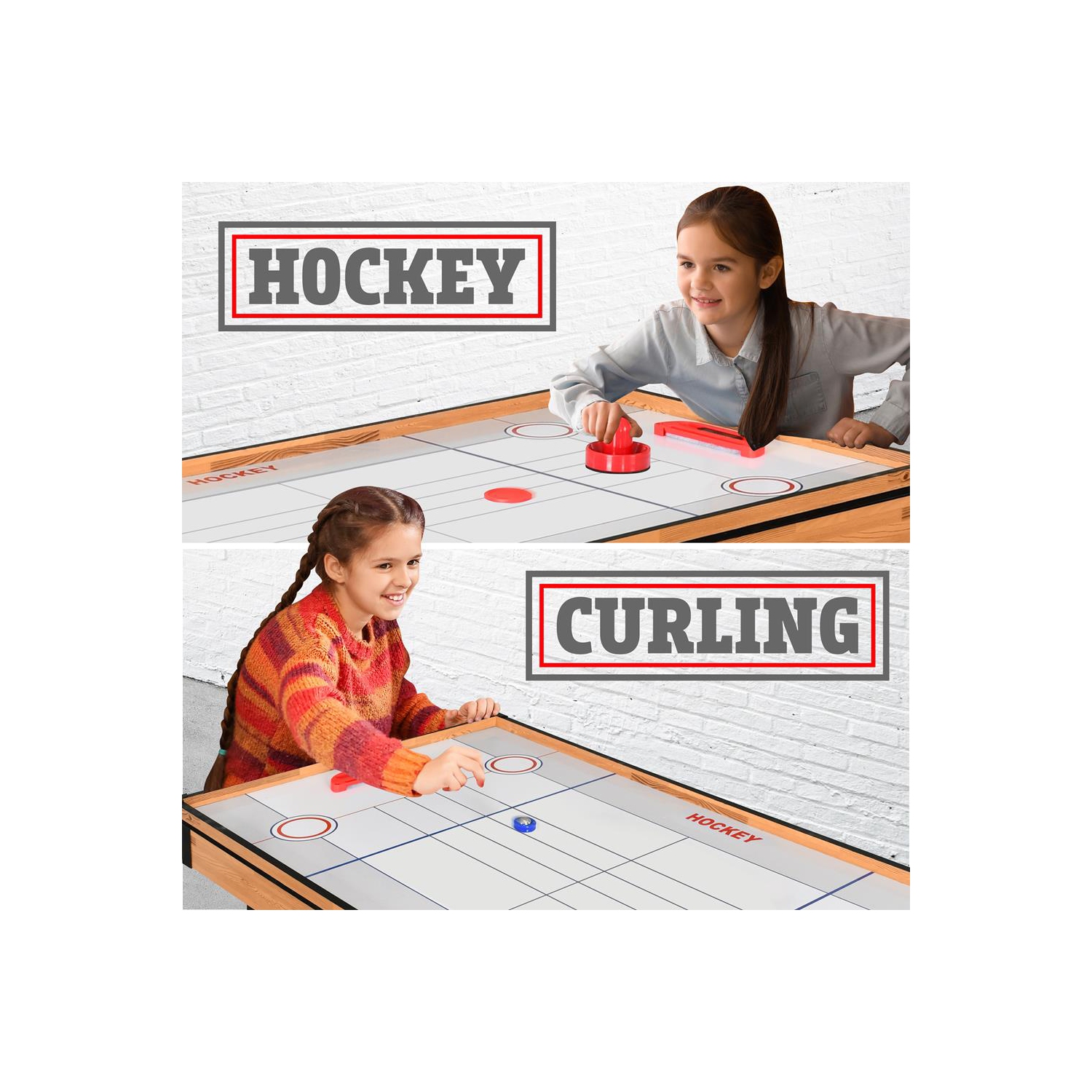 Table de jeu multifonction 3-en-1 : comprend une table de billard stable, une table de hockey, une table de jeu de palets et une table de Pingpong