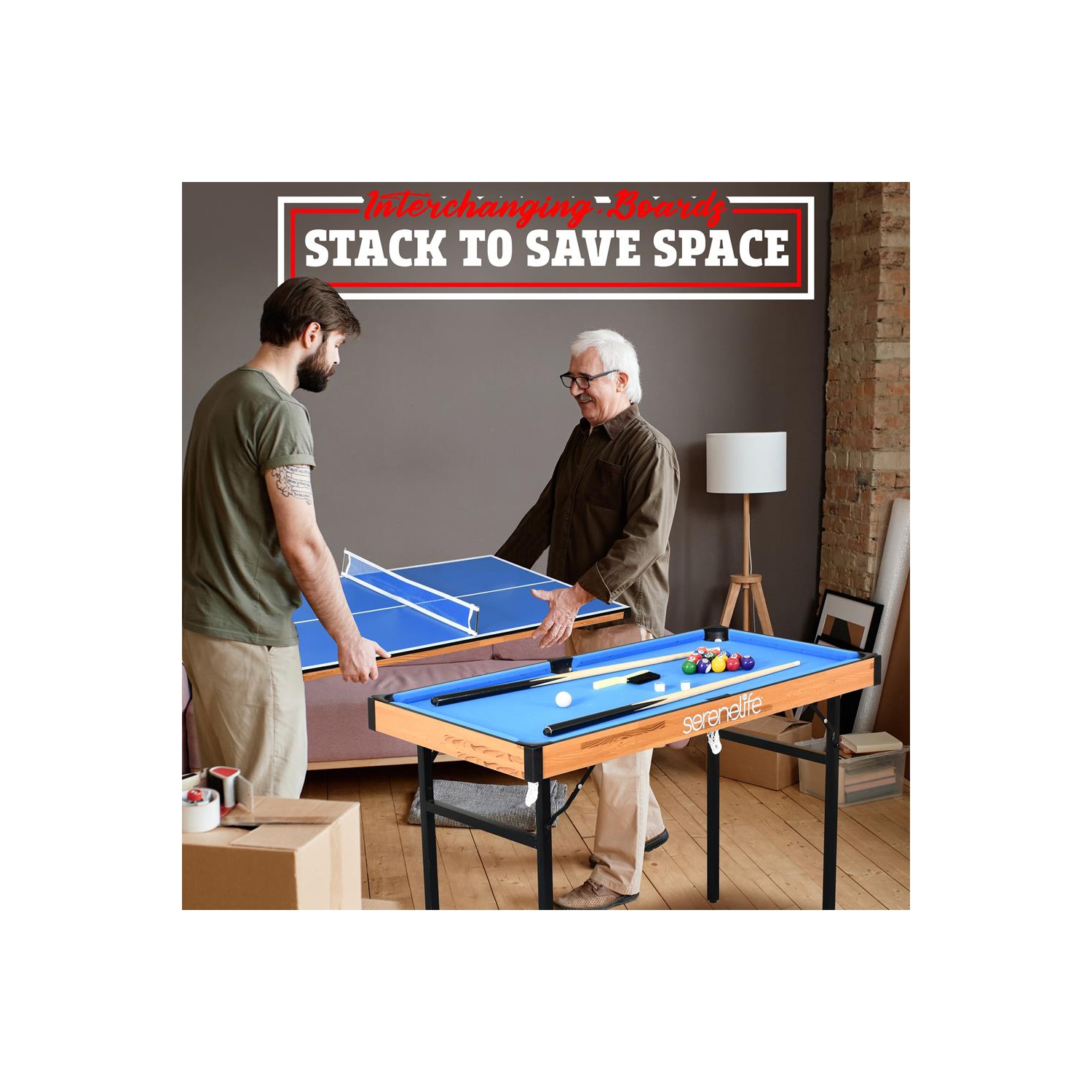 Table de jeu multifonction 3-en-1 : comprend une table de billard stable, une table de hockey, une table de jeu de palets et une table de Pingpong