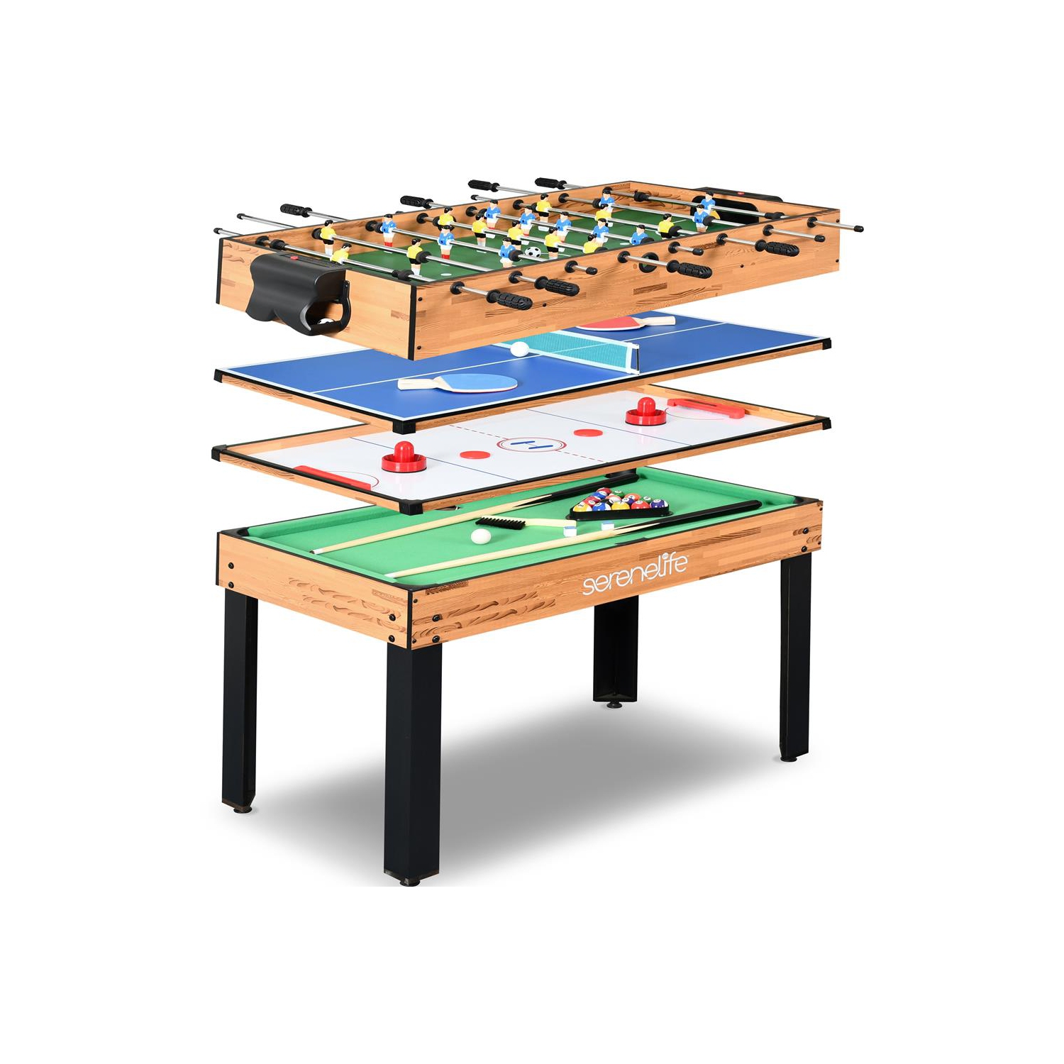 Table de jeu multifonction 4-en-1 : comprend une table de billard Steady, une table de hockey, une table de soccer et une table de Pingpong