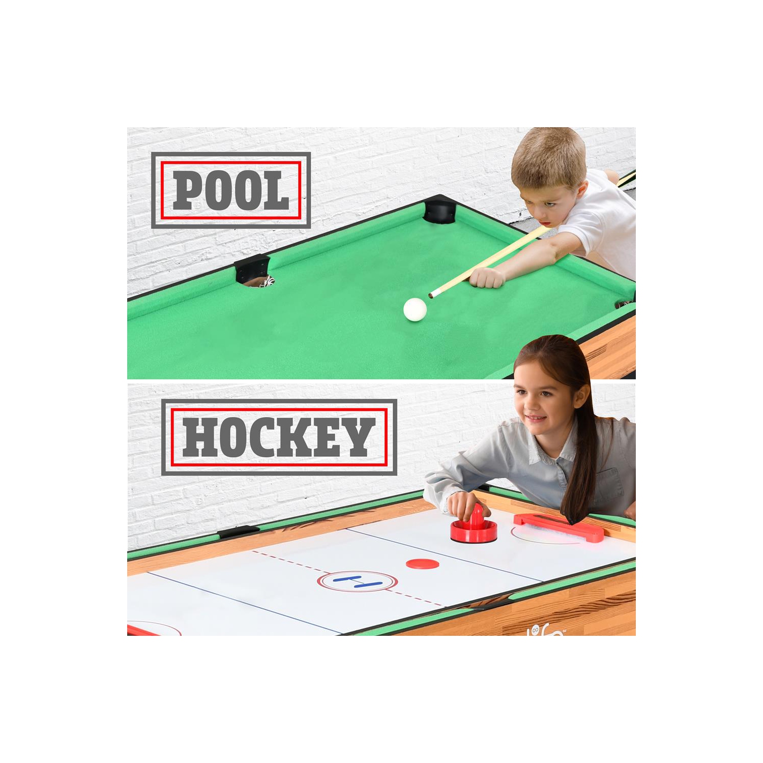 Table de jeu multifonction 4-en-1 : comprend une table de billard Steady, une table de hockey, une table de soccer et une table de Pingpong