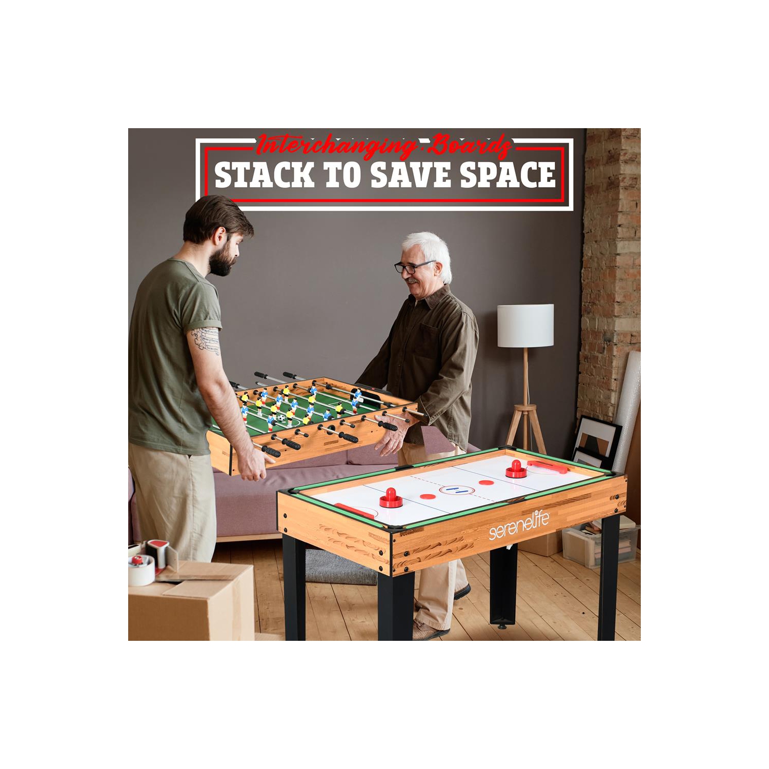 Table de jeu multifonction 4-en-1 : comprend une table de billard Steady, une table de hockey, une table de soccer et une table de Pingpong