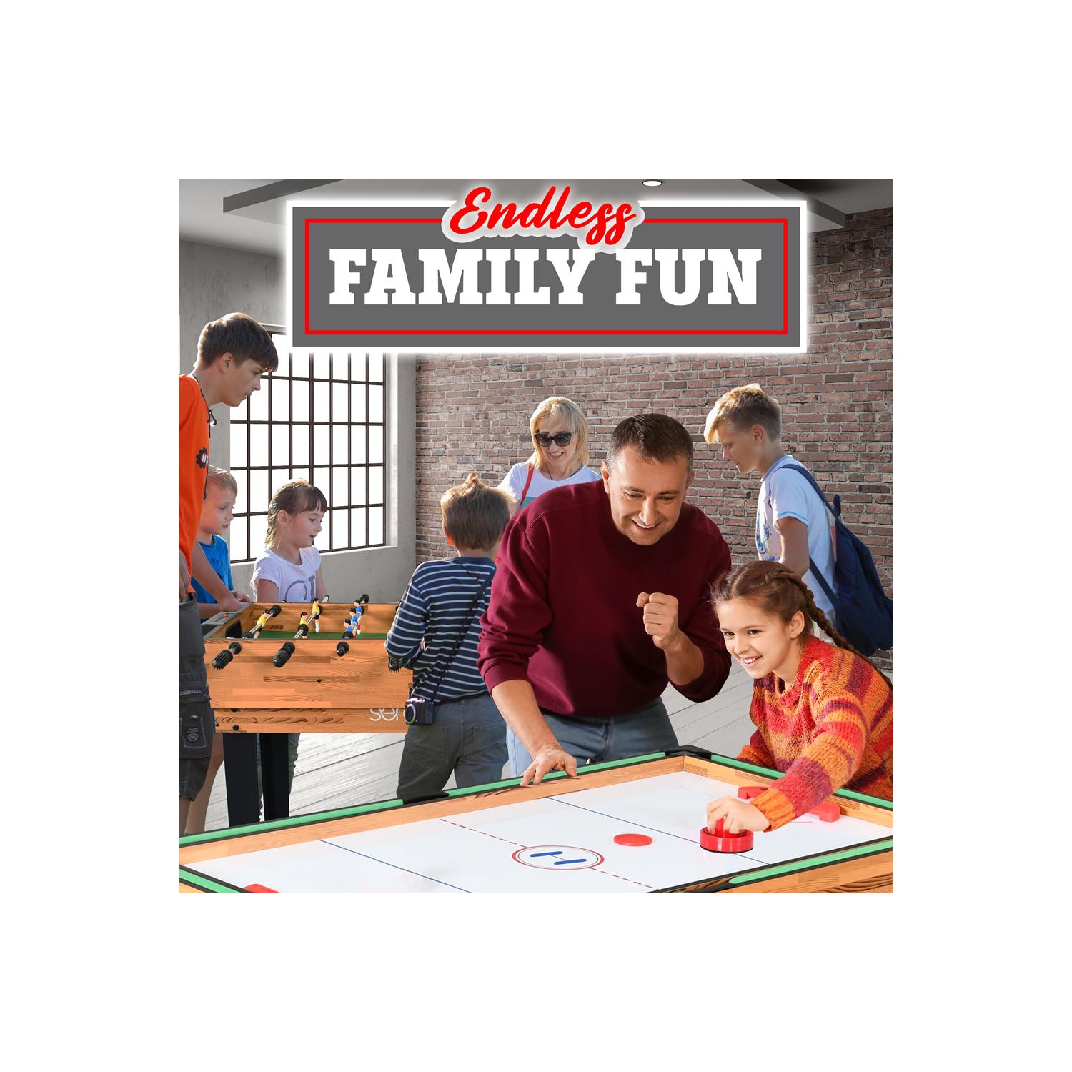 Table de jeu multifonction 4-en-1 : comprend une table de billard Steady, une table de hockey, une table de soccer et une table de Pingpong