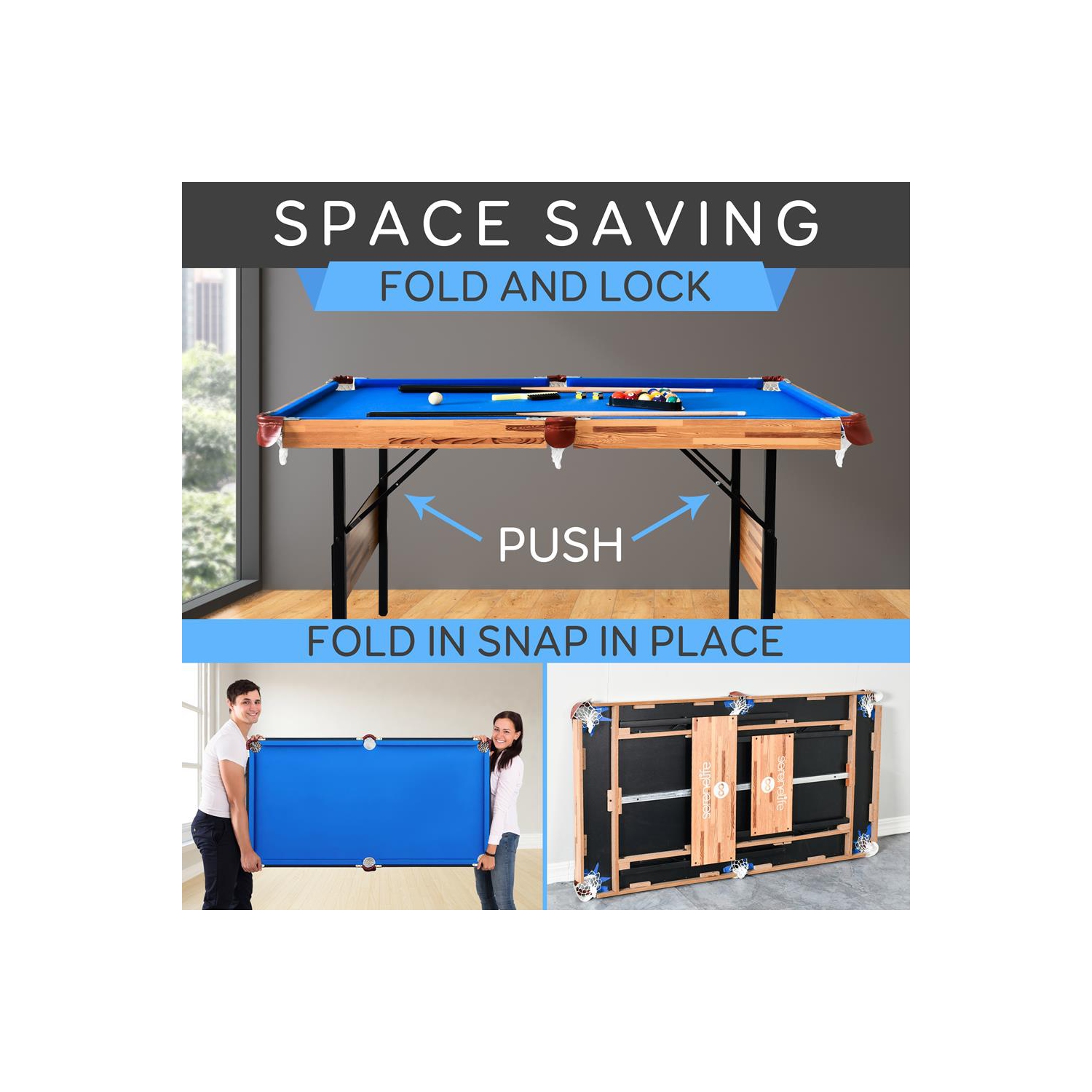 54'' Portable and Foldable Wooden Pool Table with Accessory Kit