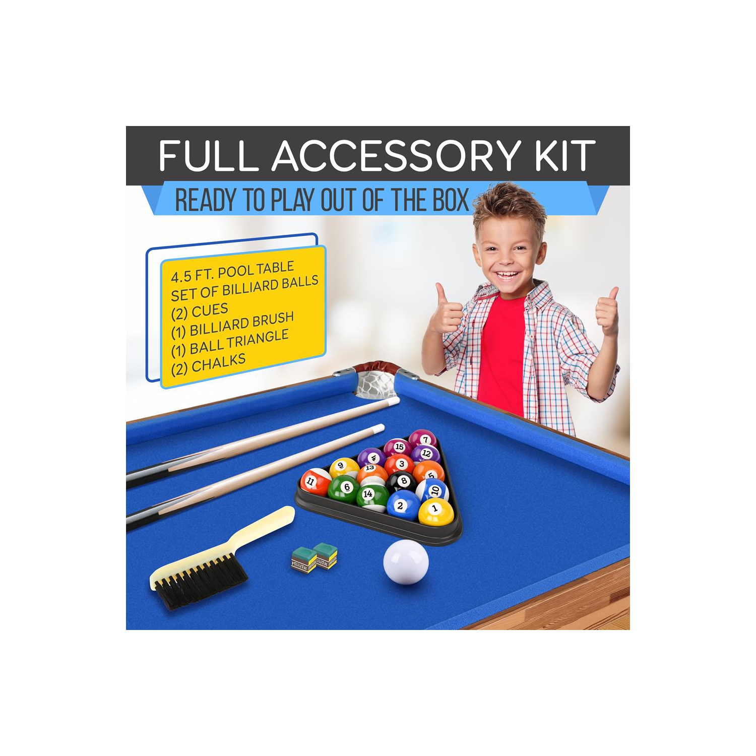 54'' Portable and Foldable Wooden Pool Table with Accessory Kit