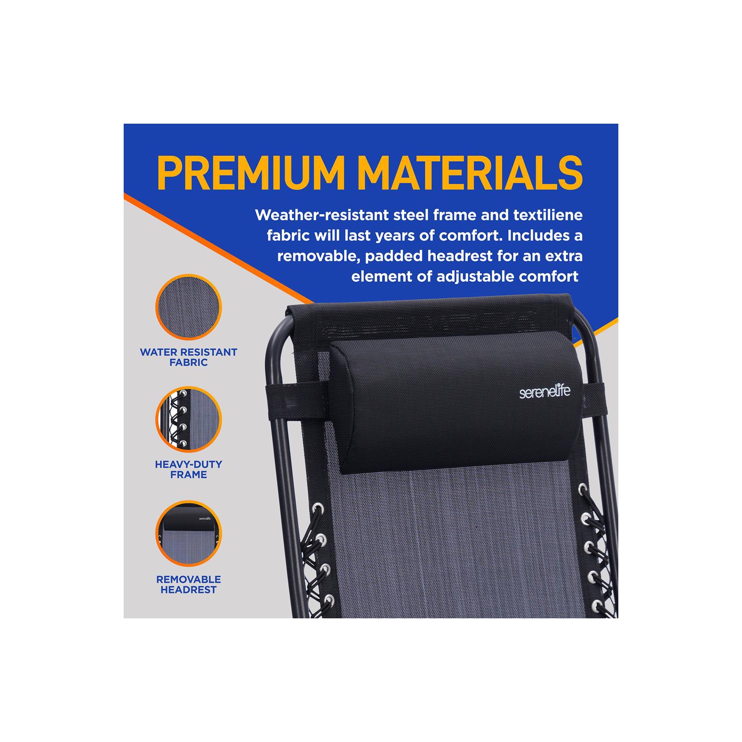 Chaise longue extérieure réglable Zero Gravity avec table d'appoint porte-gobelet en plastique et coussins d'appui-tête rembourrés, paq. 2