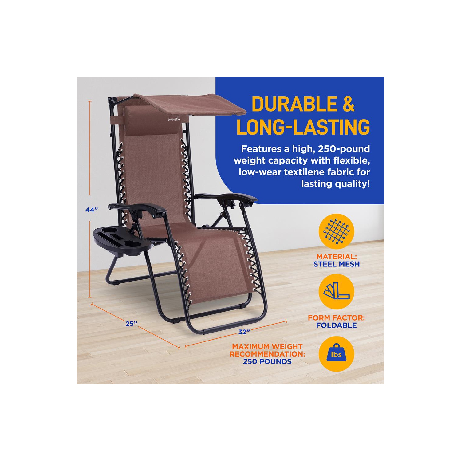 Outdoor Adjustable and Foldable Zero Gravity Lounge Chair Recliners with Canopy, Plastic Cup Holder Side Table and Pillow, 2 Pack,