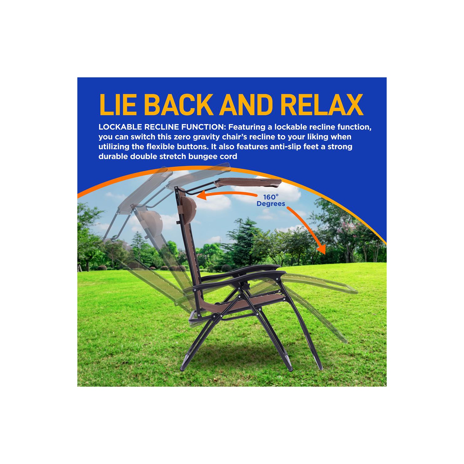 Outdoor Adjustable and Foldable Zero Gravity Lounge Chair Recliners with Canopy, Plastic Cup Holder Side Table and Pillow, 2 Pack,