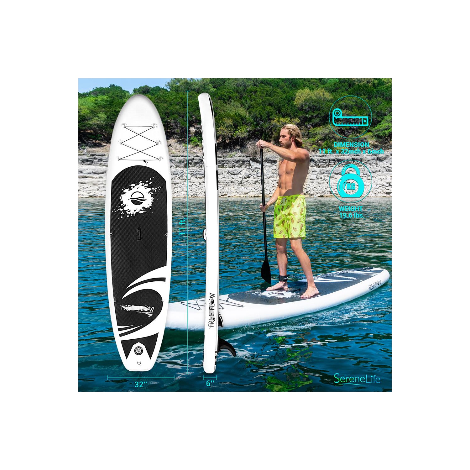 Free Flow Paddleboard SUP - Stand Up Water Paddle-Board