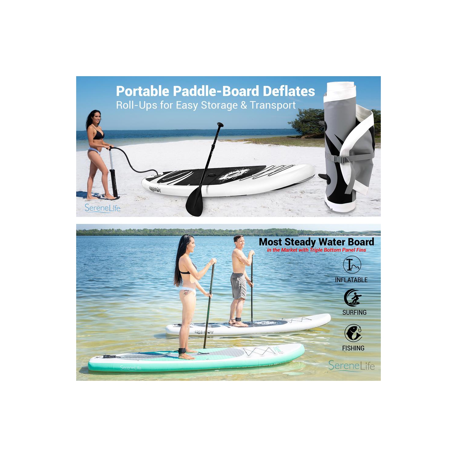 Free Flow Paddleboard SUP - Stand Up Water Paddle-Board