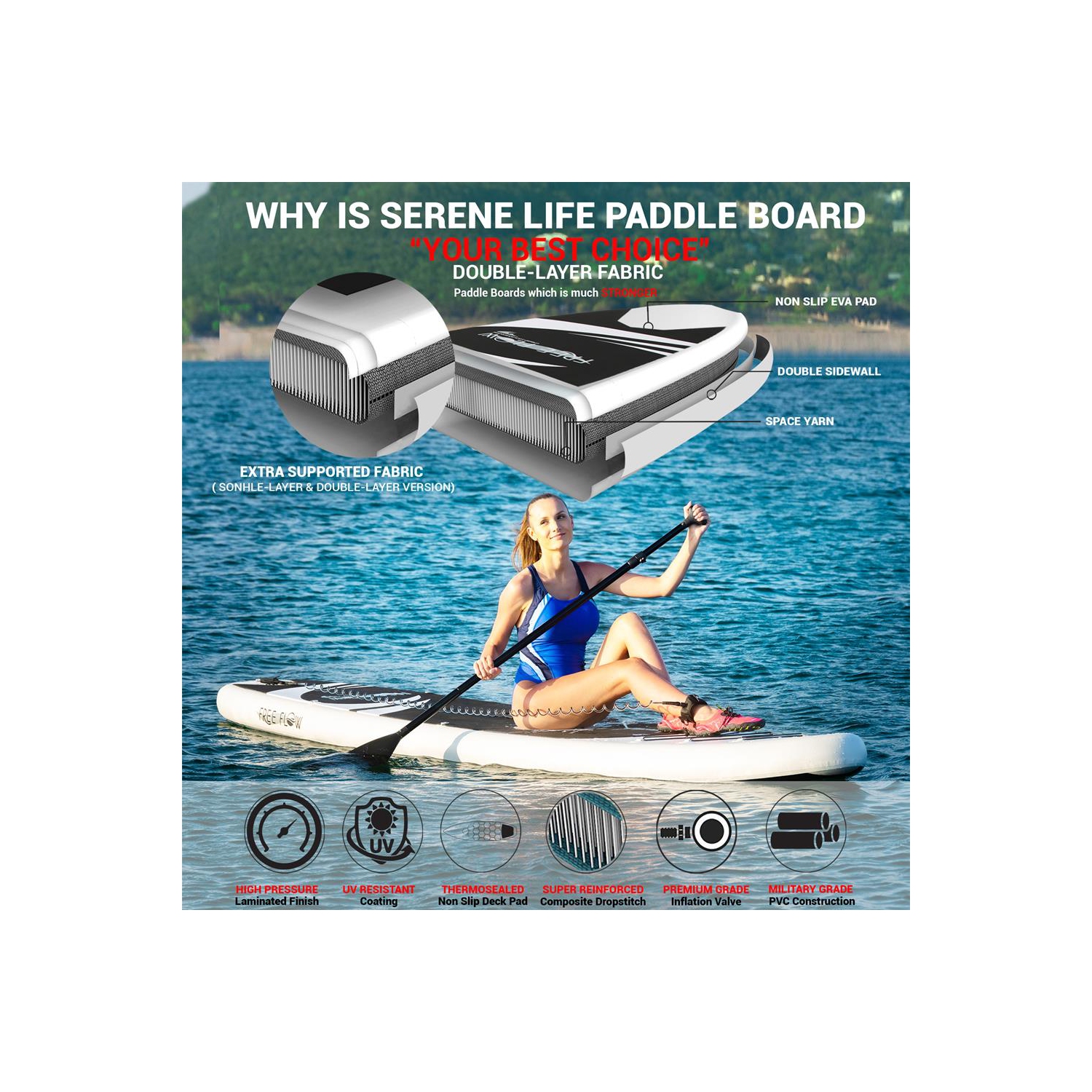 Free Flow Paddleboard SUP - Stand Up Water Paddle-Board
