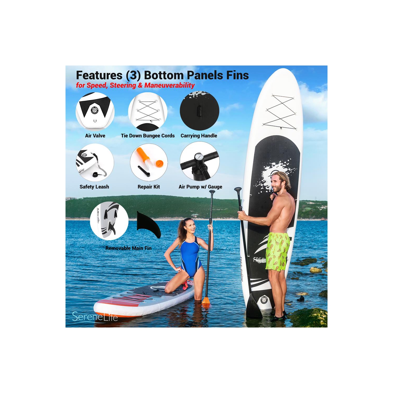 Free Flow Paddleboard SUP - Stand Up Water Paddle-Board