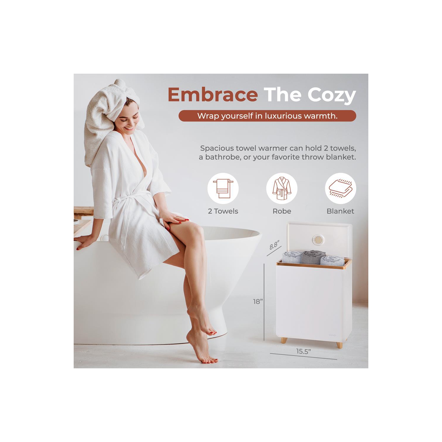 Rectangular Towel Warmer Bucket - Large Capacity Single Touch Towel & Blanket Warmer