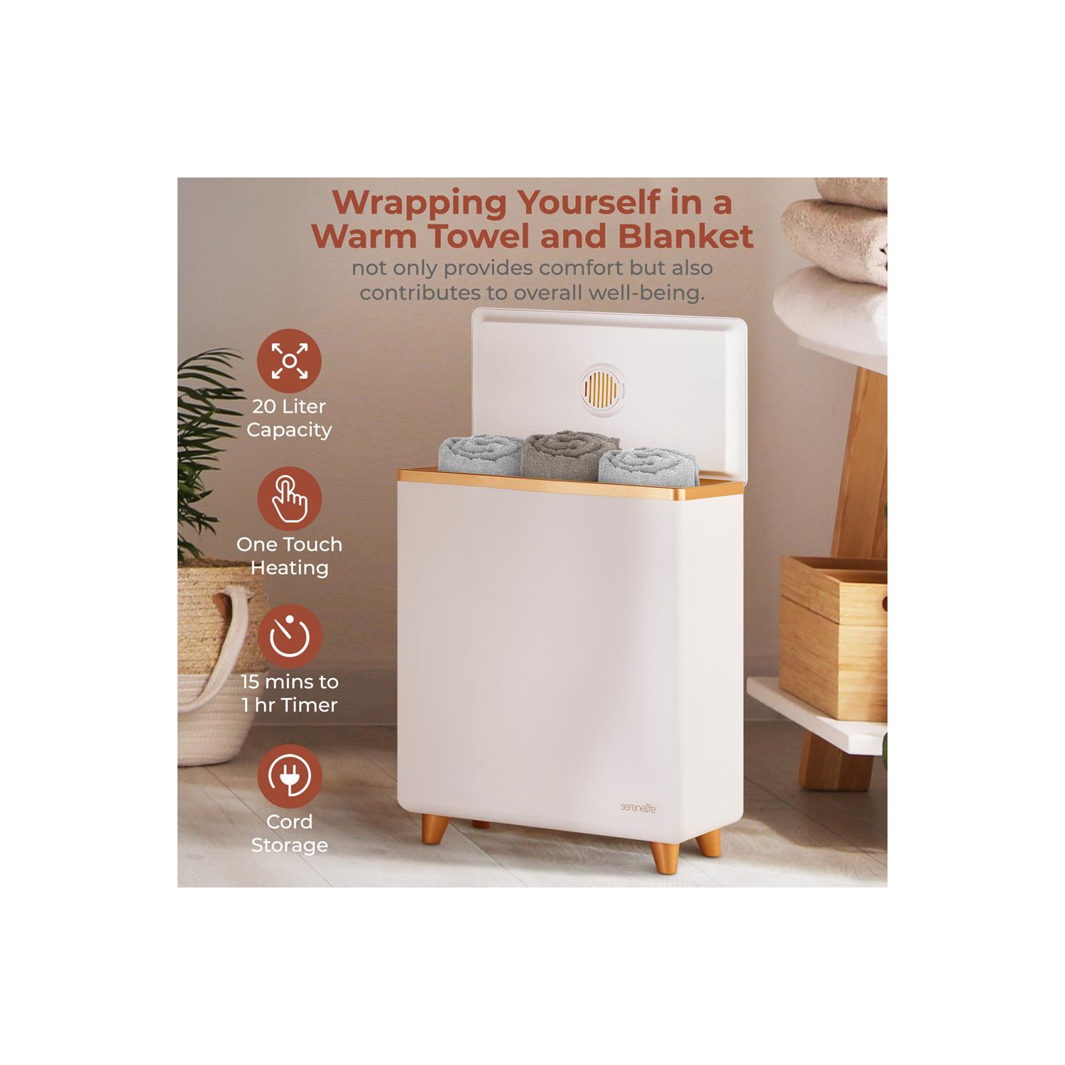 Rectangular Towel Warmer Bucket - Large Capacity Single Touch Towel & Blanket Warmer