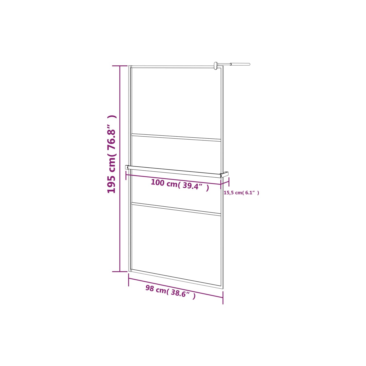 vidaXL Walk-in Shower Wall with Shelf Black 100x195 cm ESG Glass&Aluminium
