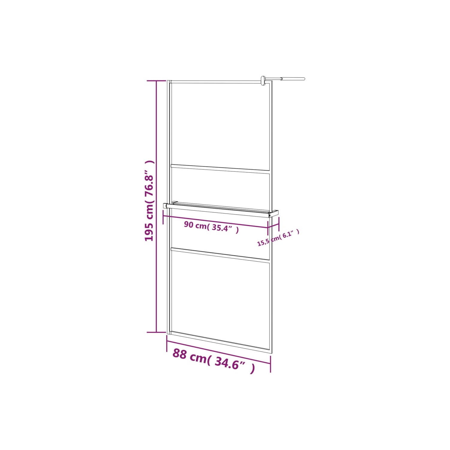 vidaXL Walk-in Shower Wall with Shelf Black 90x195 cm ESG Glass&Aluminium