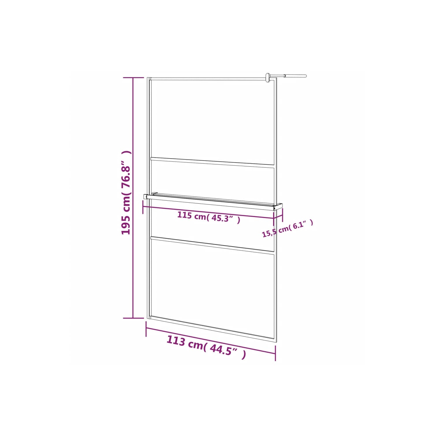 vidaXL Walk-in Shower Wall with Shelf Black 115x195 cm ESG Glass&Aluminium