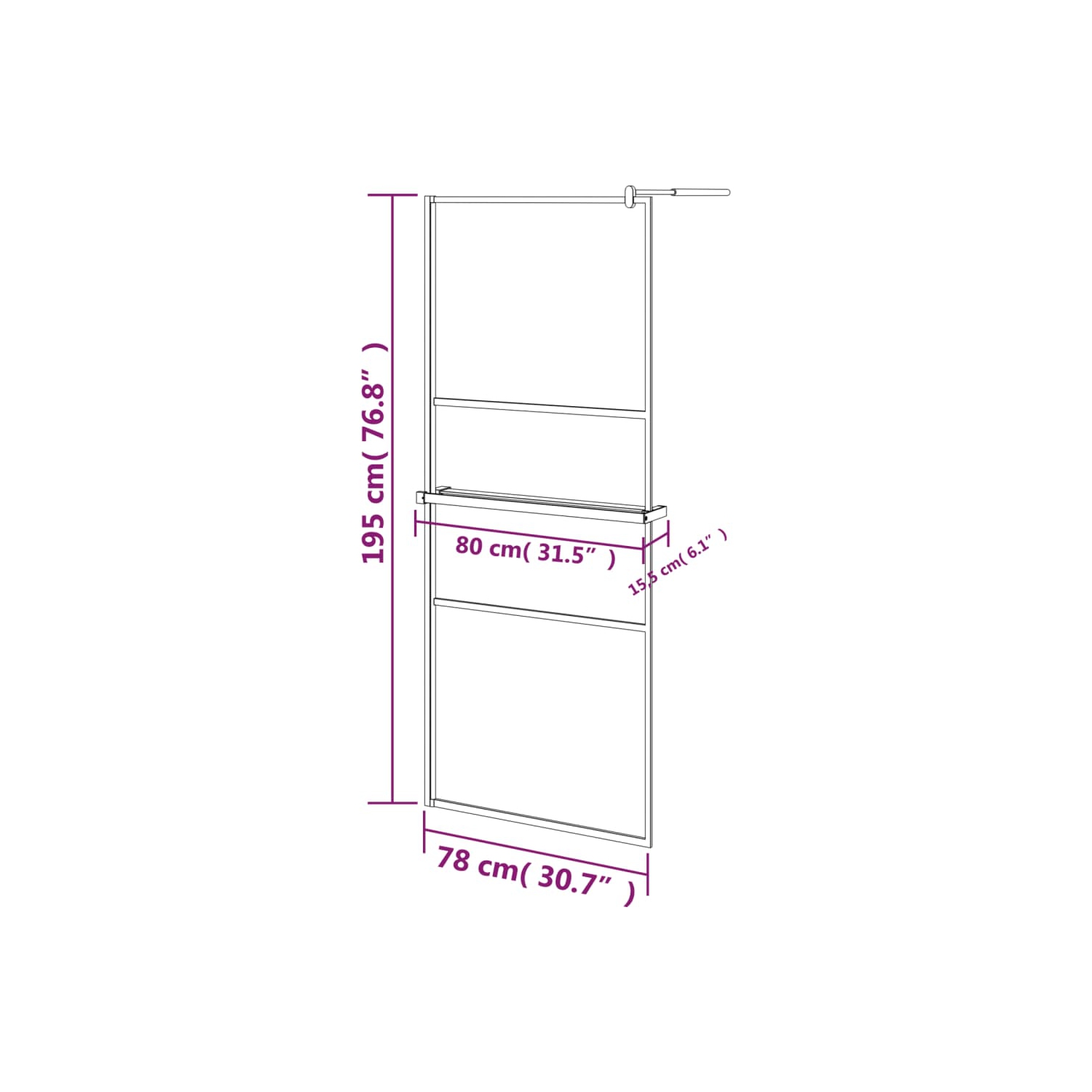 vidaXL Walk-in Shower Wall with Shelf Black 80x195 cm ESG Glass&Aluminium