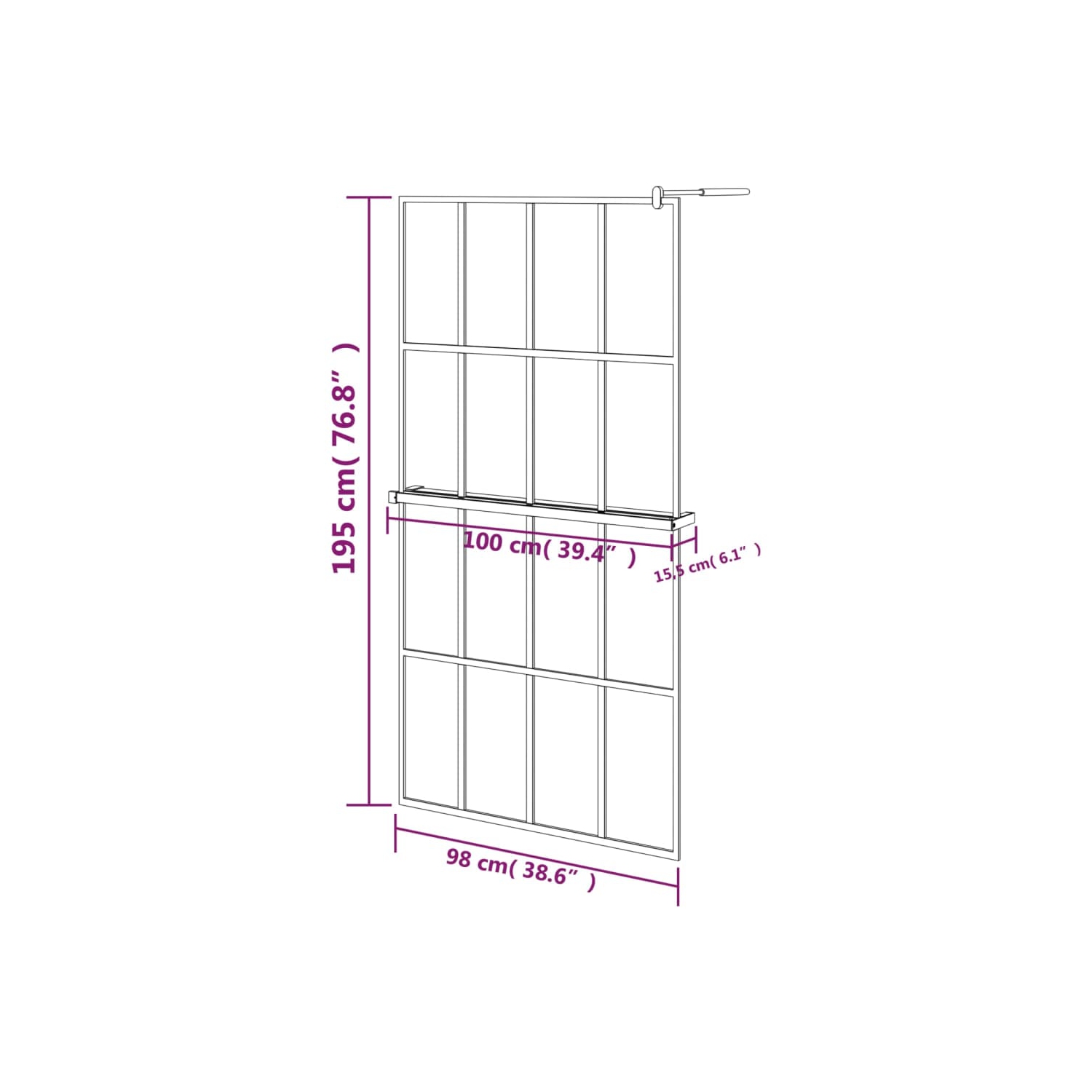 vidaXL Walk-in Shower Wall with Shelf Black 100x195 cm ESG Glass&Aluminium