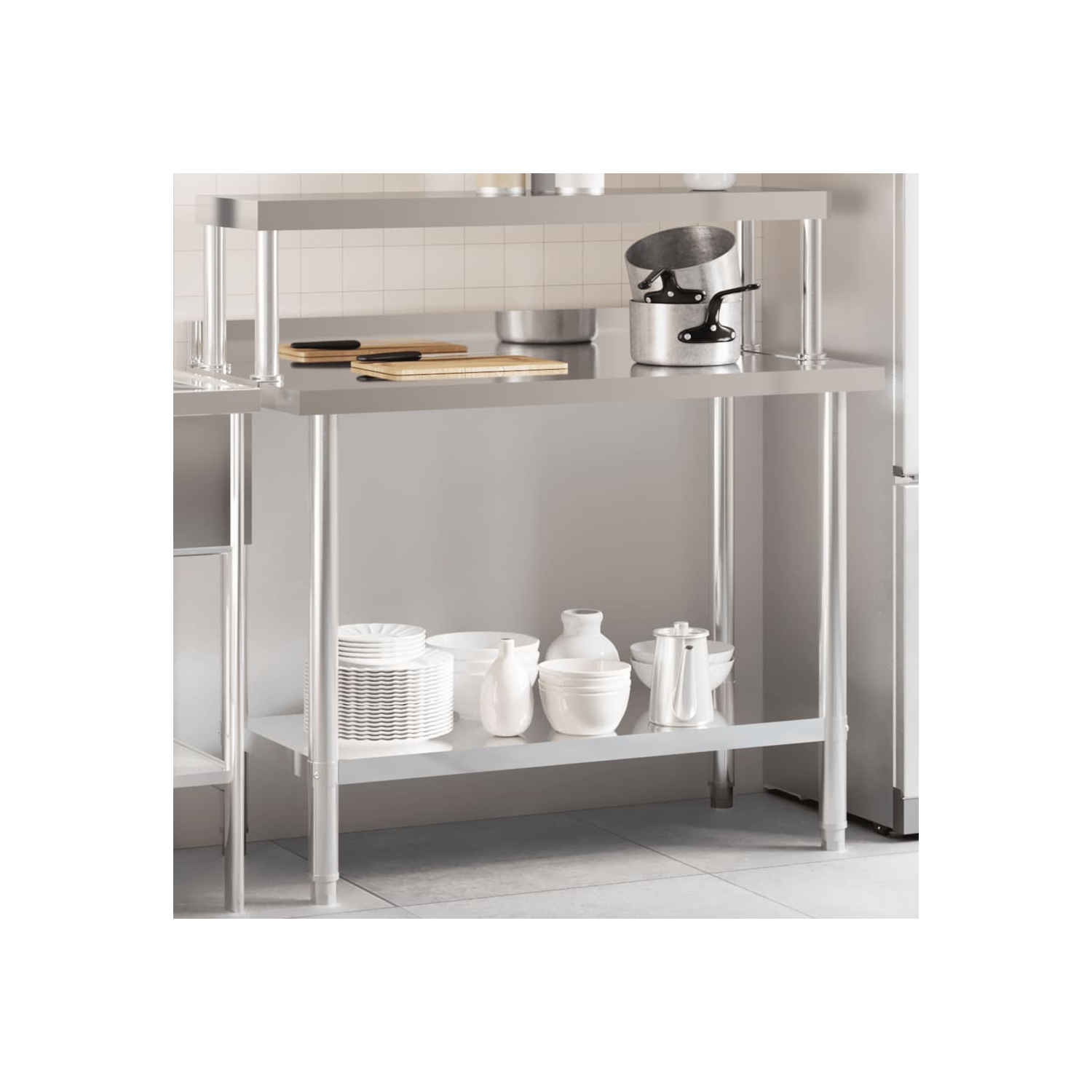 vidaXL Kitchen Work Table with Overshelf 110x55x120 cm Stainless Steel