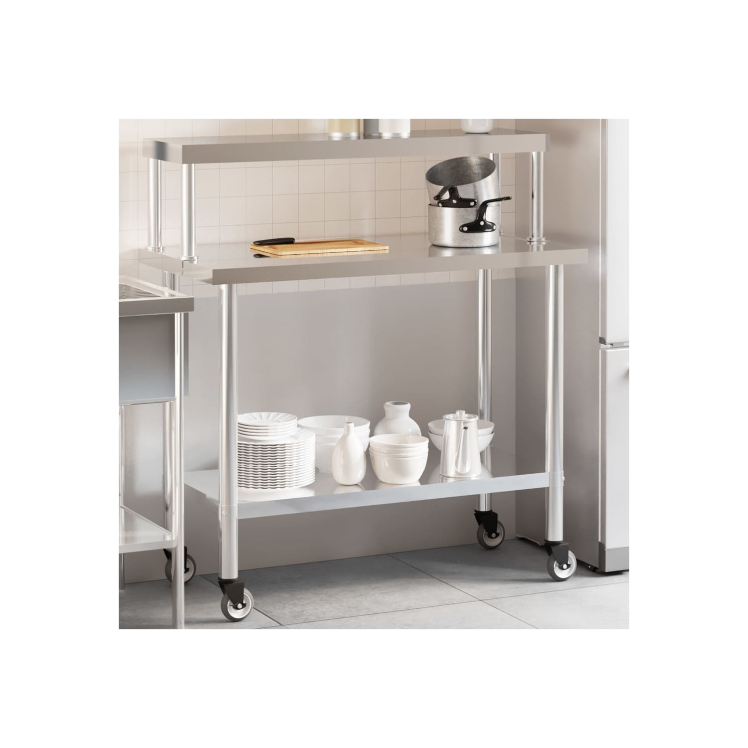 vidaXL Kitchen Work Table with Overshelf 110x55x120 cm Stainless Steel