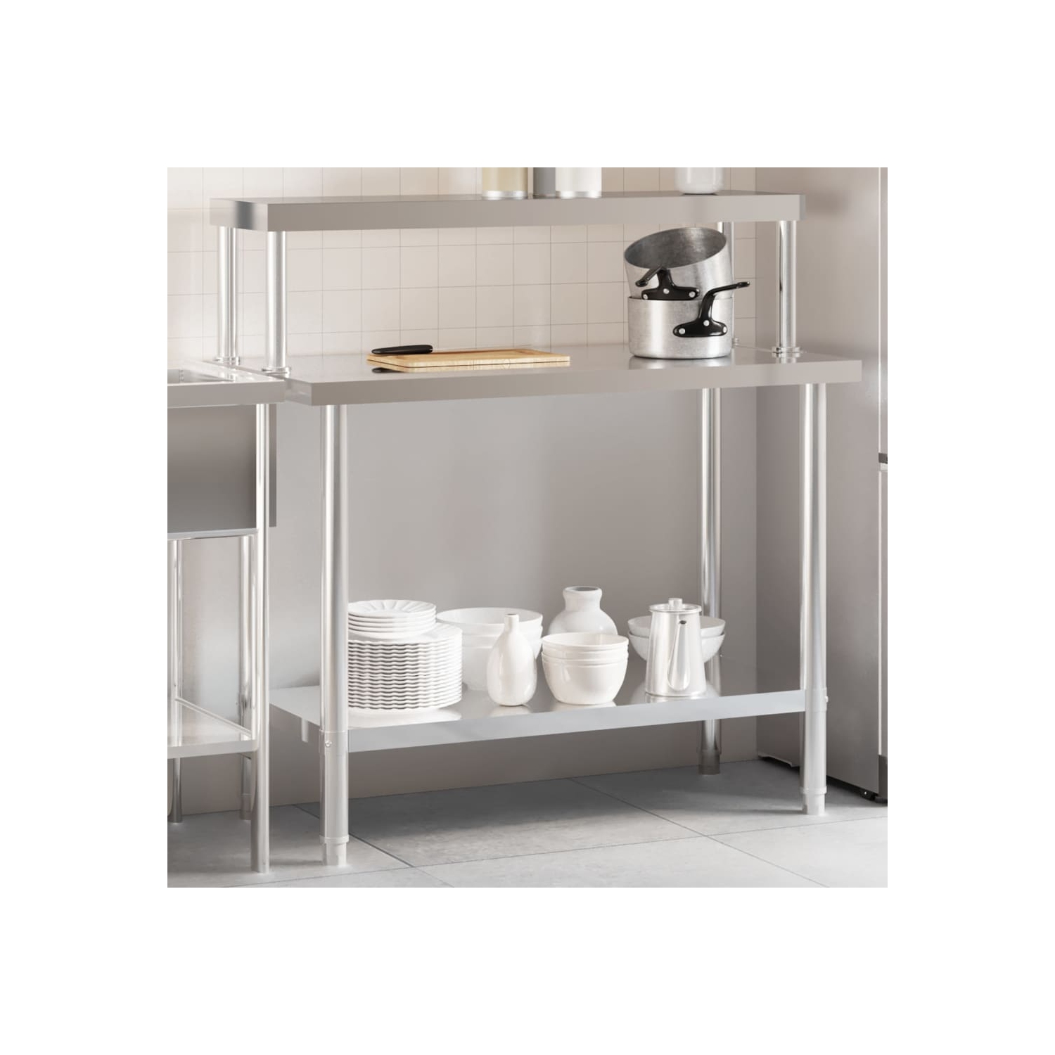 vidaXL Kitchen Work Table with Overshelf 110x55x120 cm Stainless Steel