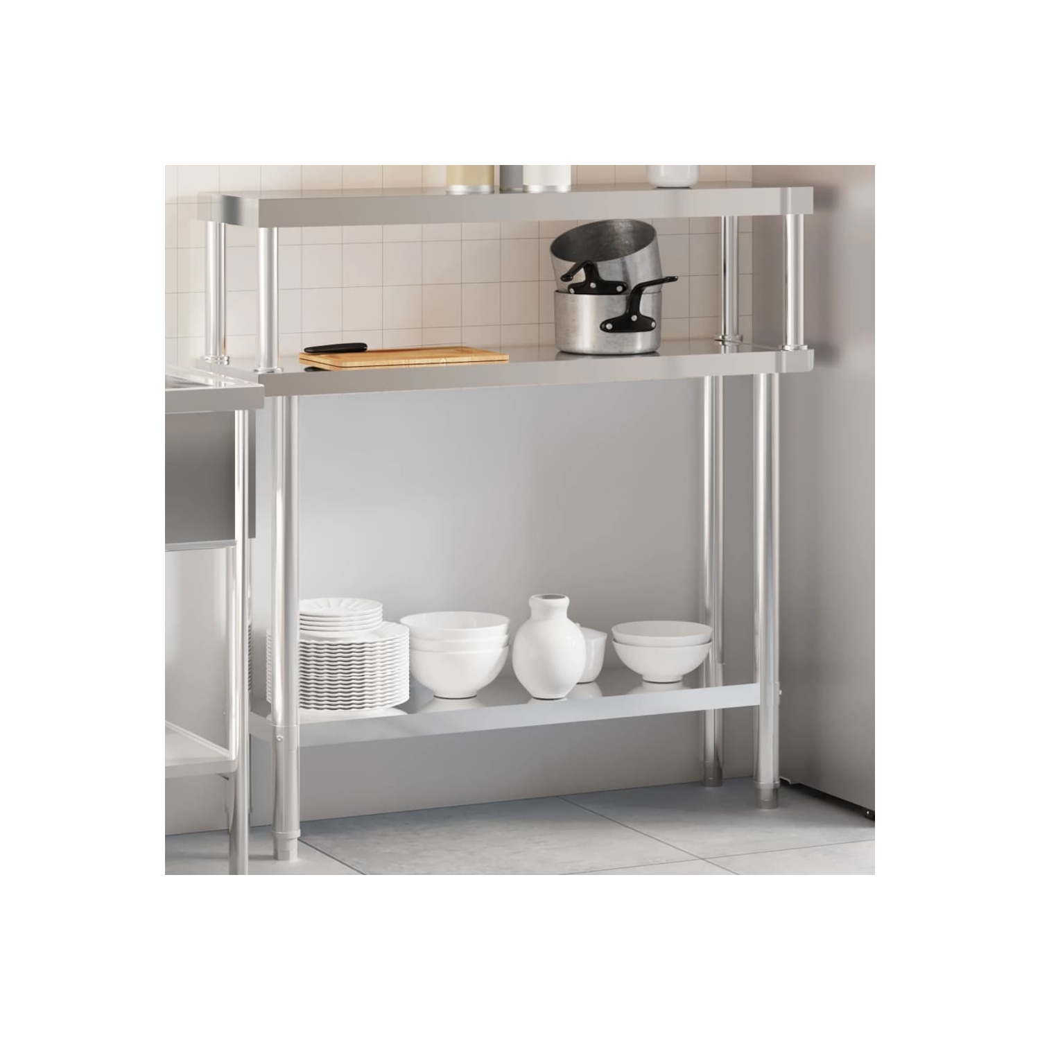 vidaXL Kitchen Work Table with Overshelf 110x30x120 cm Stainless Steel