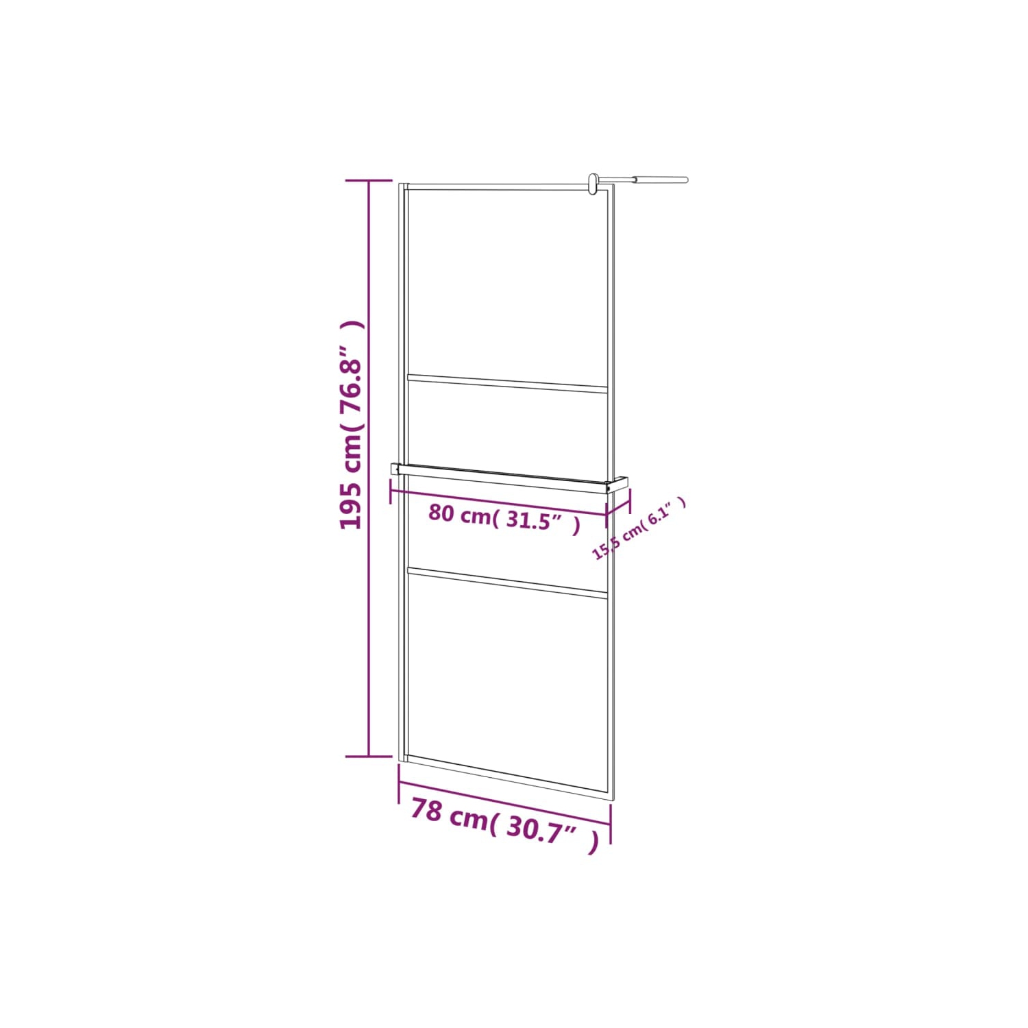 vidaXL Walk-in Shower Wall with Shelf Black 80x195cm ESG Glass&Aluminium